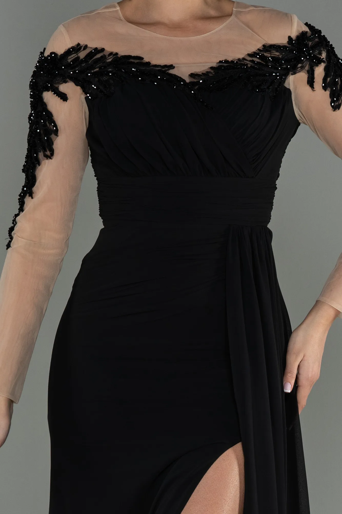 Black-Long Chiffon Evening Dress ABU3012