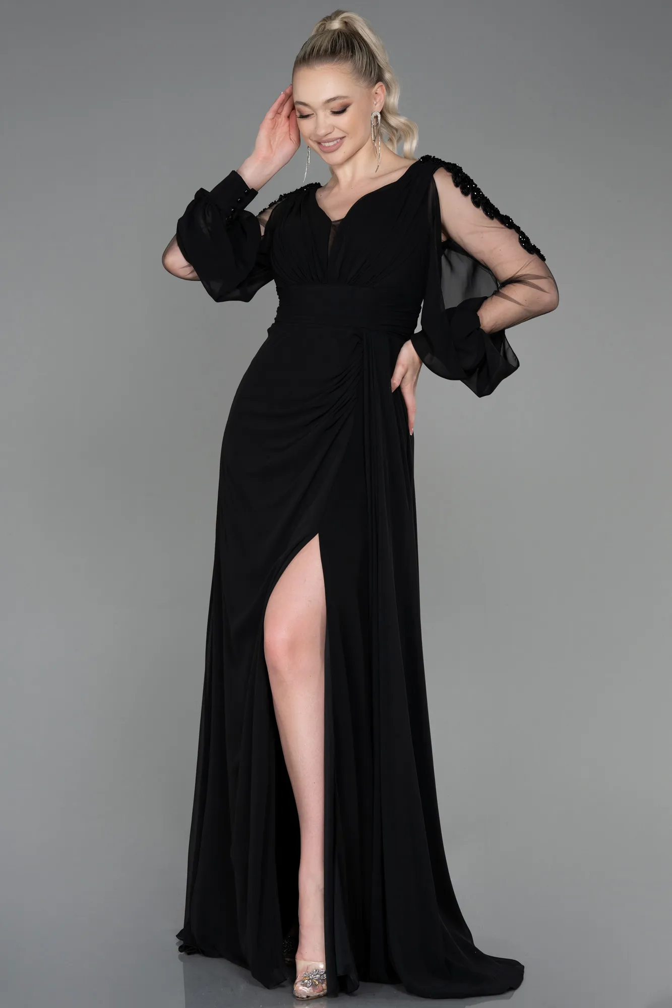 Black-Long Chiffon Evening Dress ABU3220