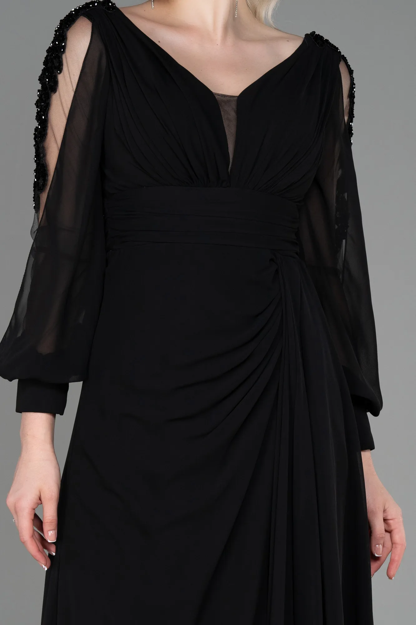 Black-Long Chiffon Evening Dress ABU3220