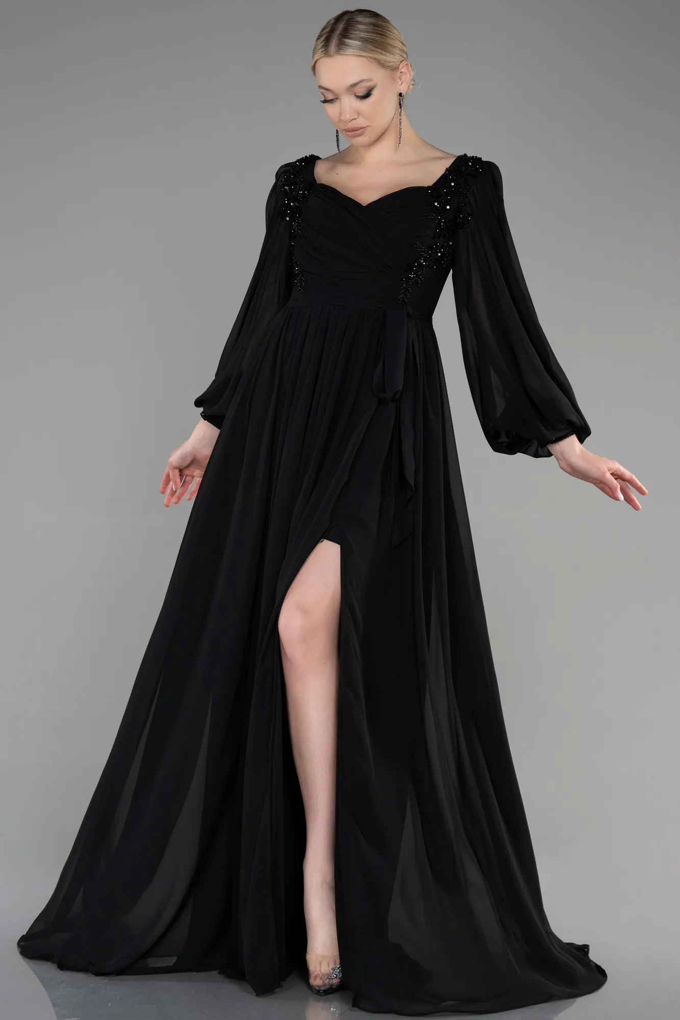 Black-Long Chiffon Evening Dress ABU3243