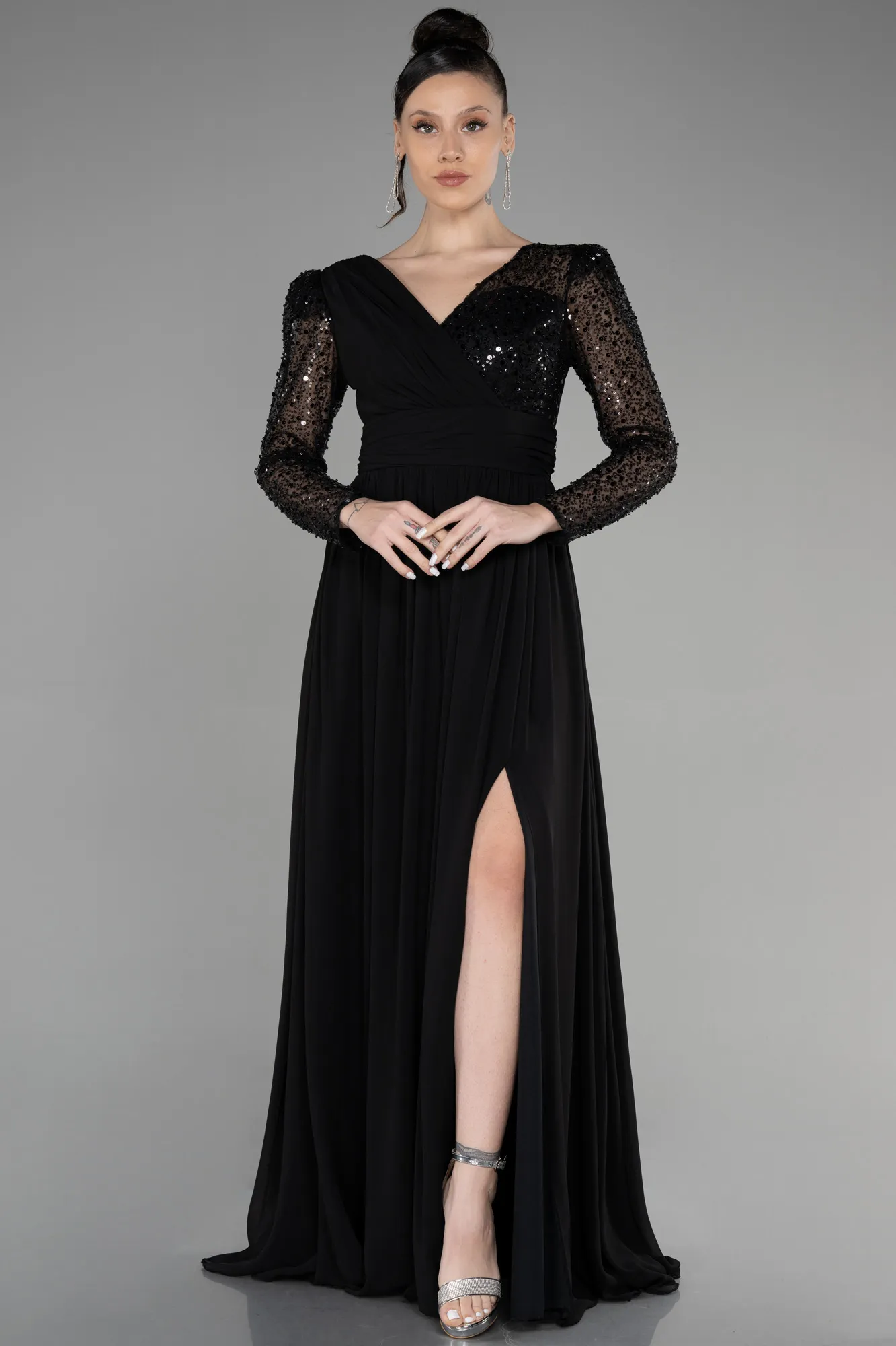 Black-Long Chiffon Evening Dress ABU3262