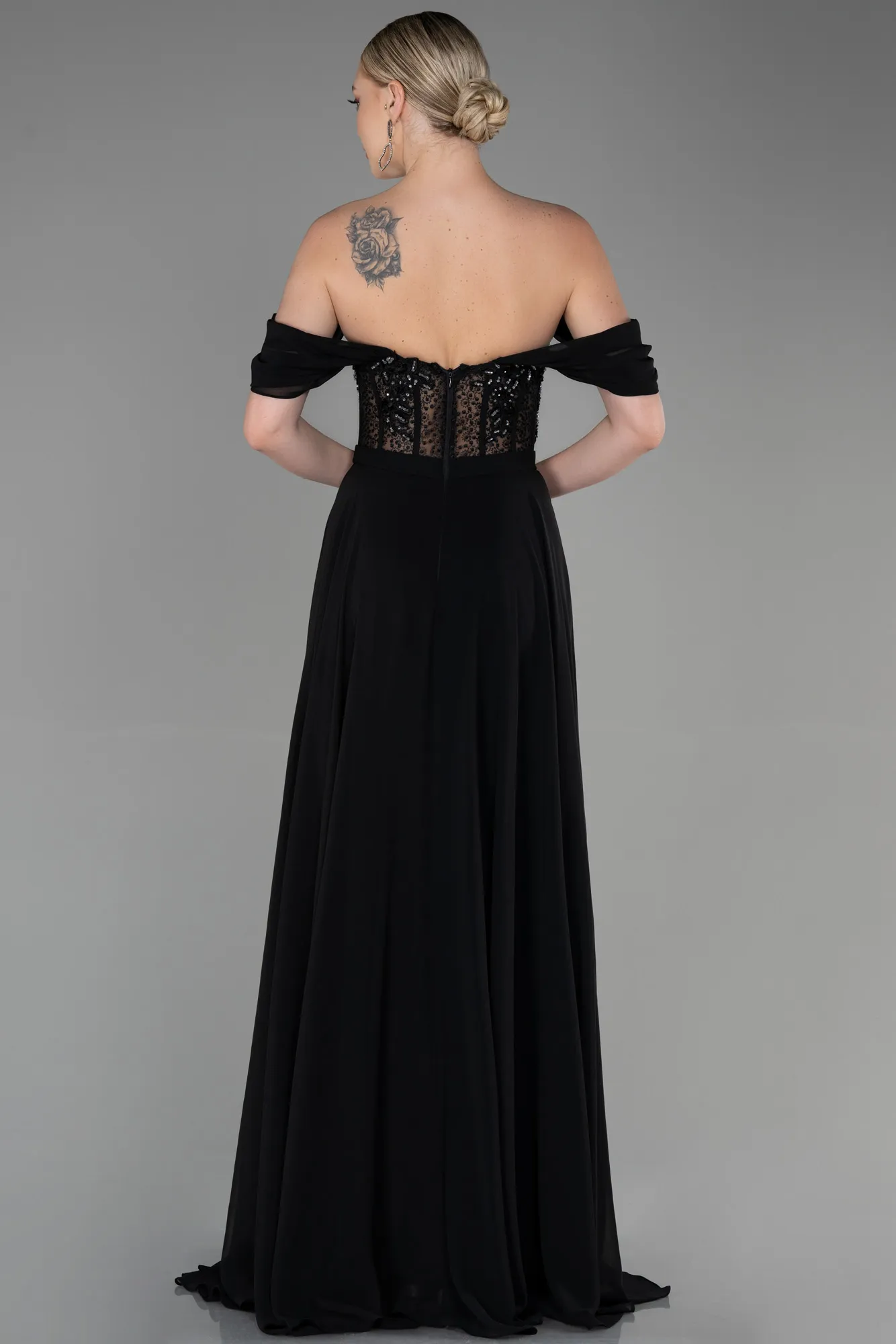 Black-Long Chiffon Evening Dress ABU3310