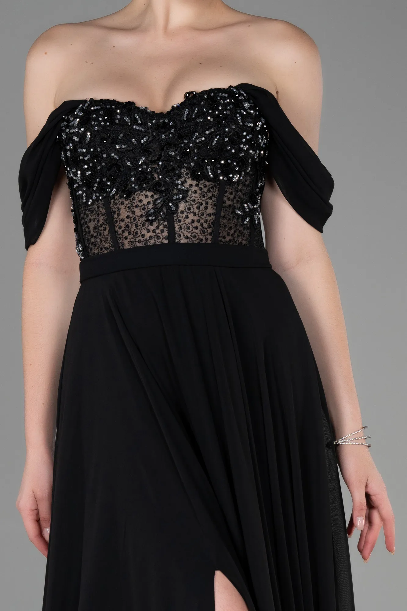 Black-Long Chiffon Evening Dress ABU3310