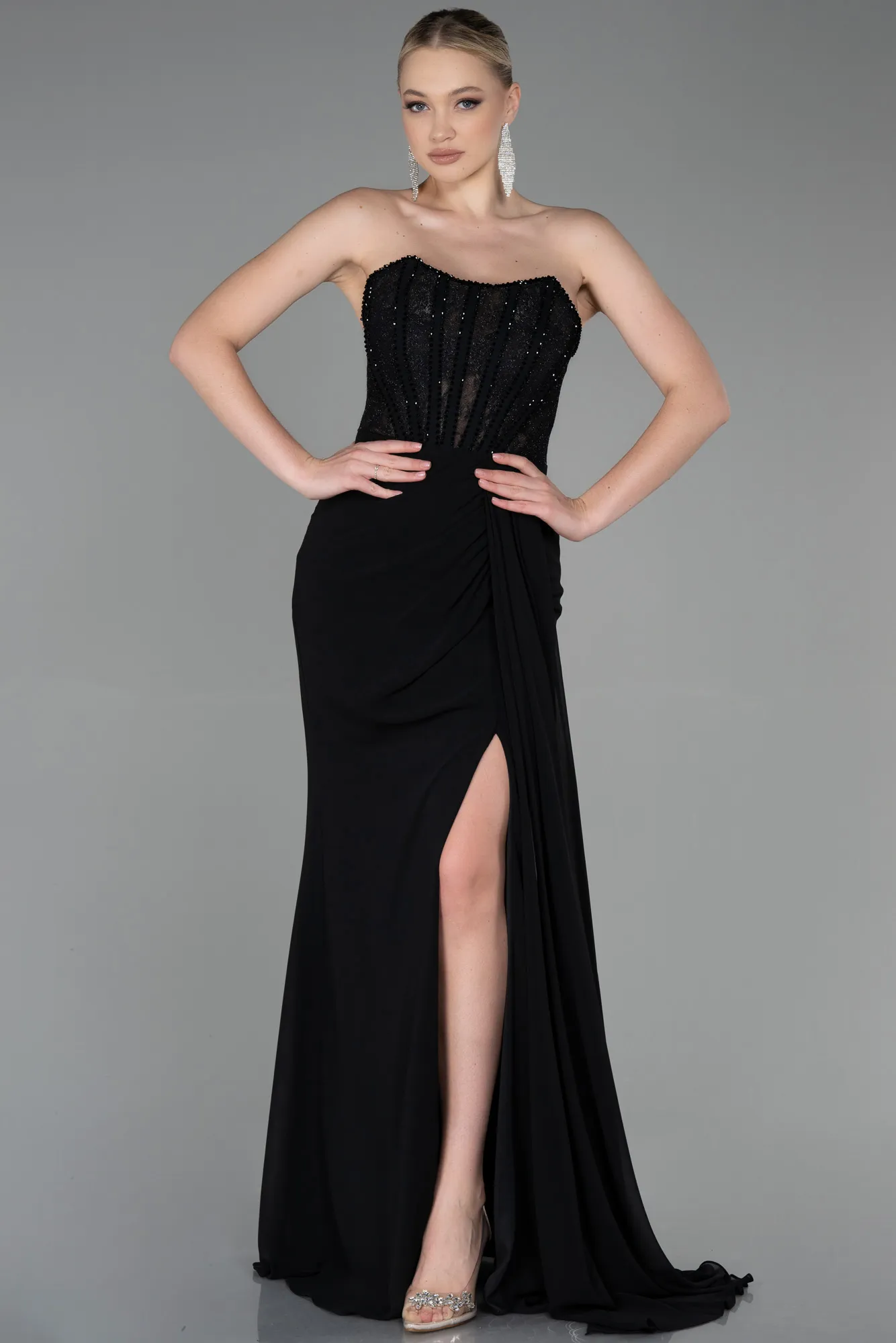 Black-Long Chiffon Evening Dress ABU3333