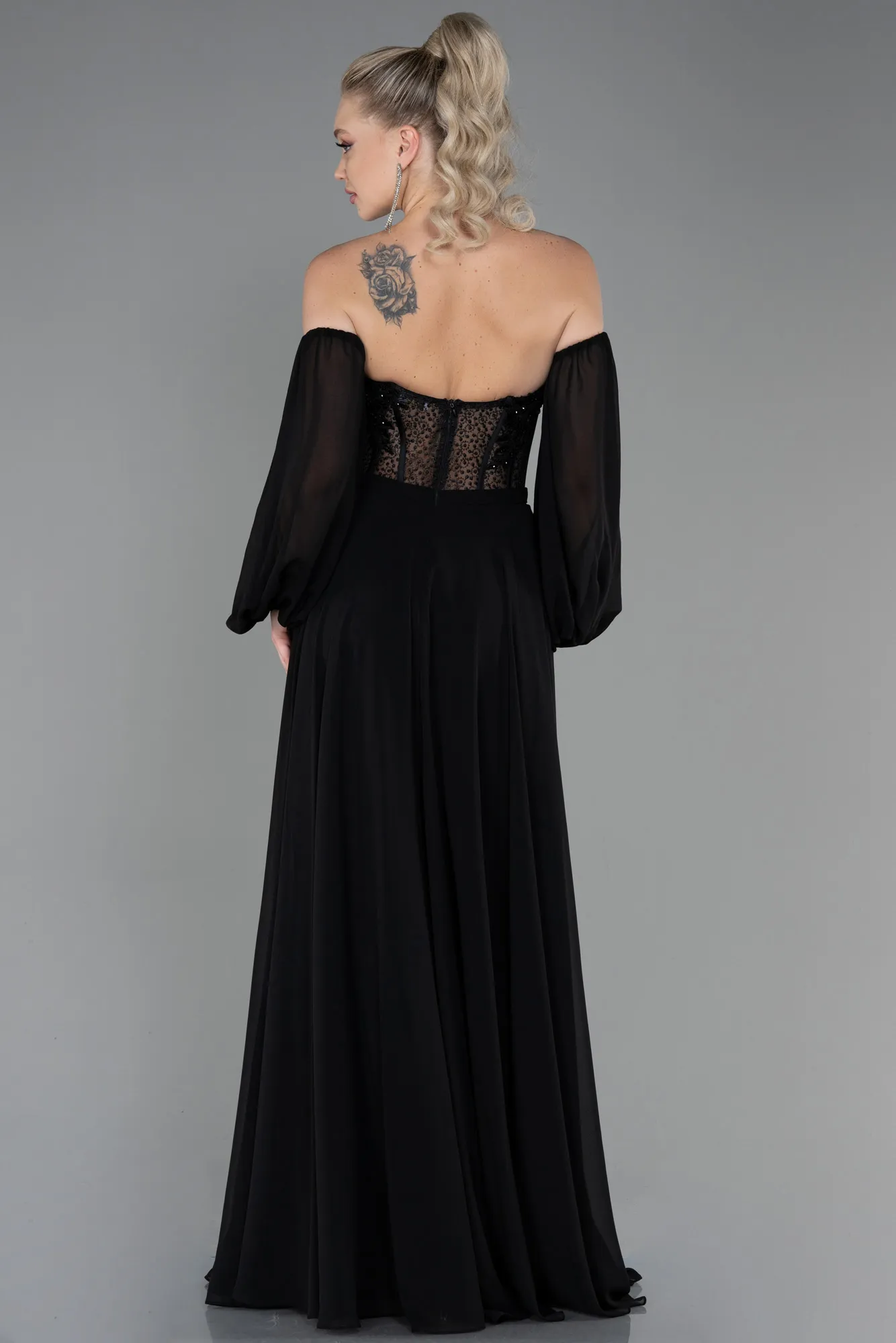 Black-Long Chiffon Evening Dress ABU3450