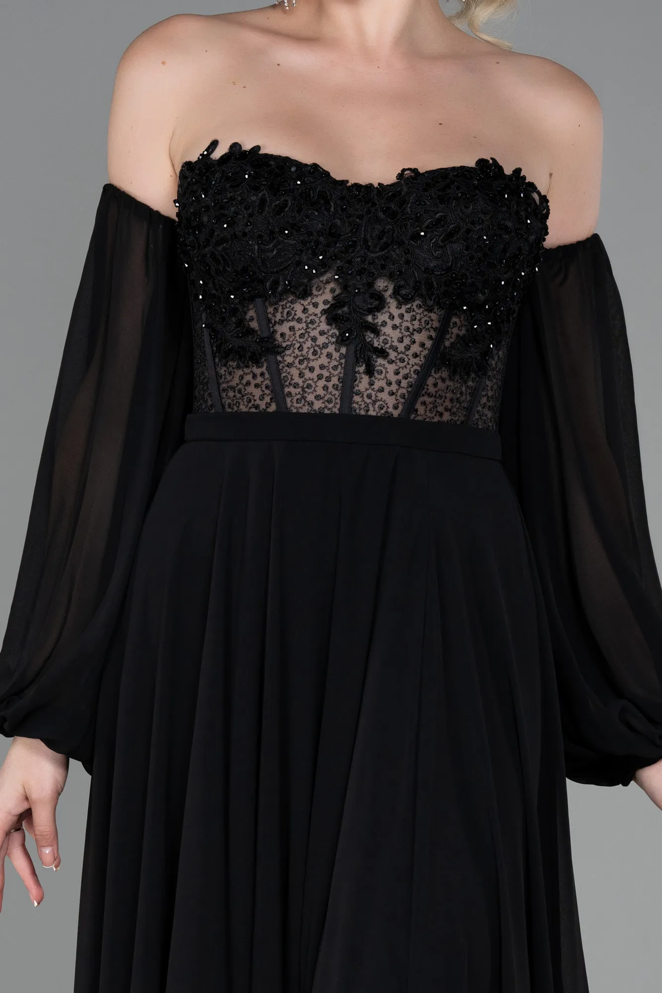 Black-Long Chiffon Evening Dress ABU3450