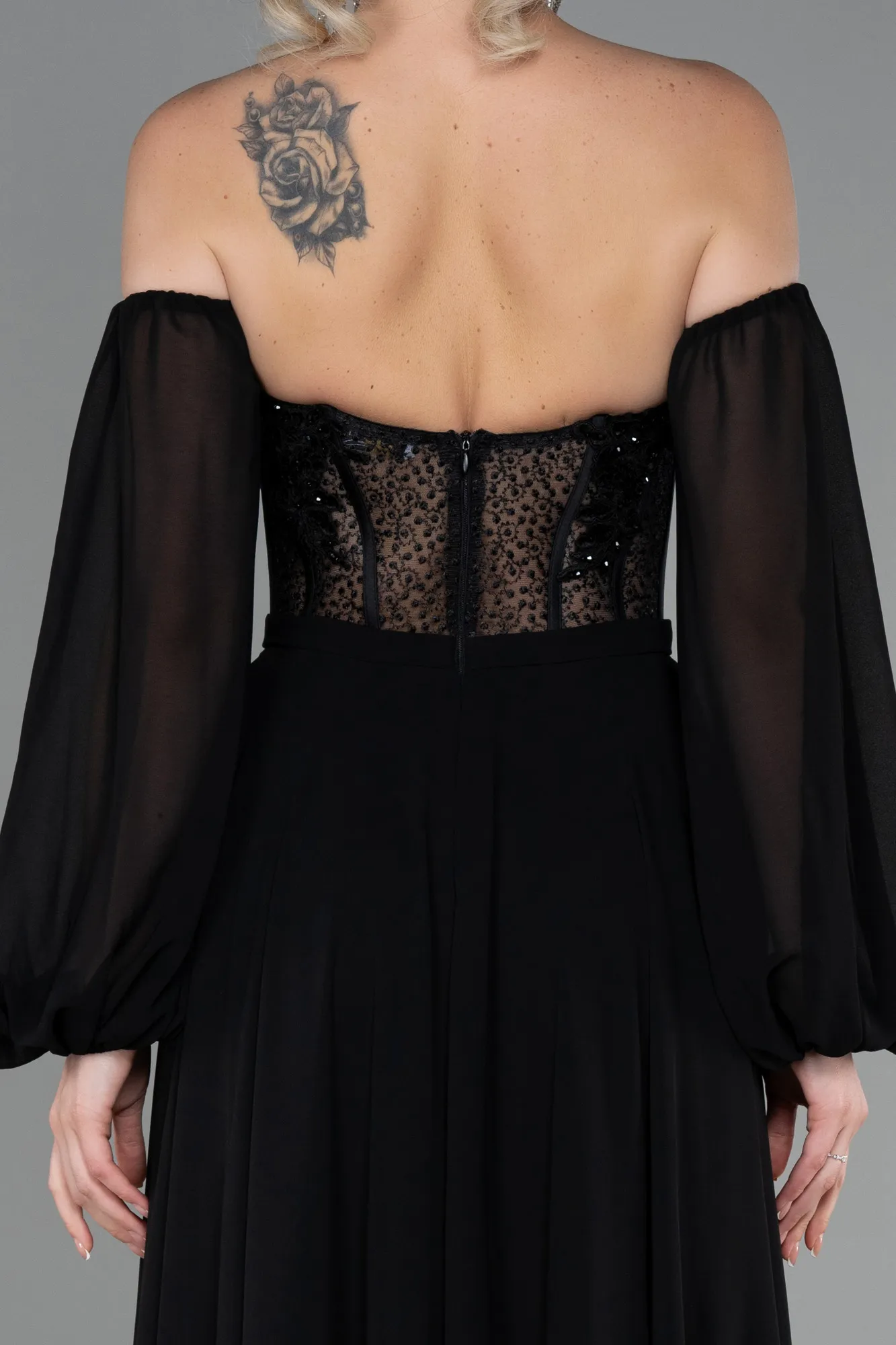 Black-Long Chiffon Evening Dress ABU3450