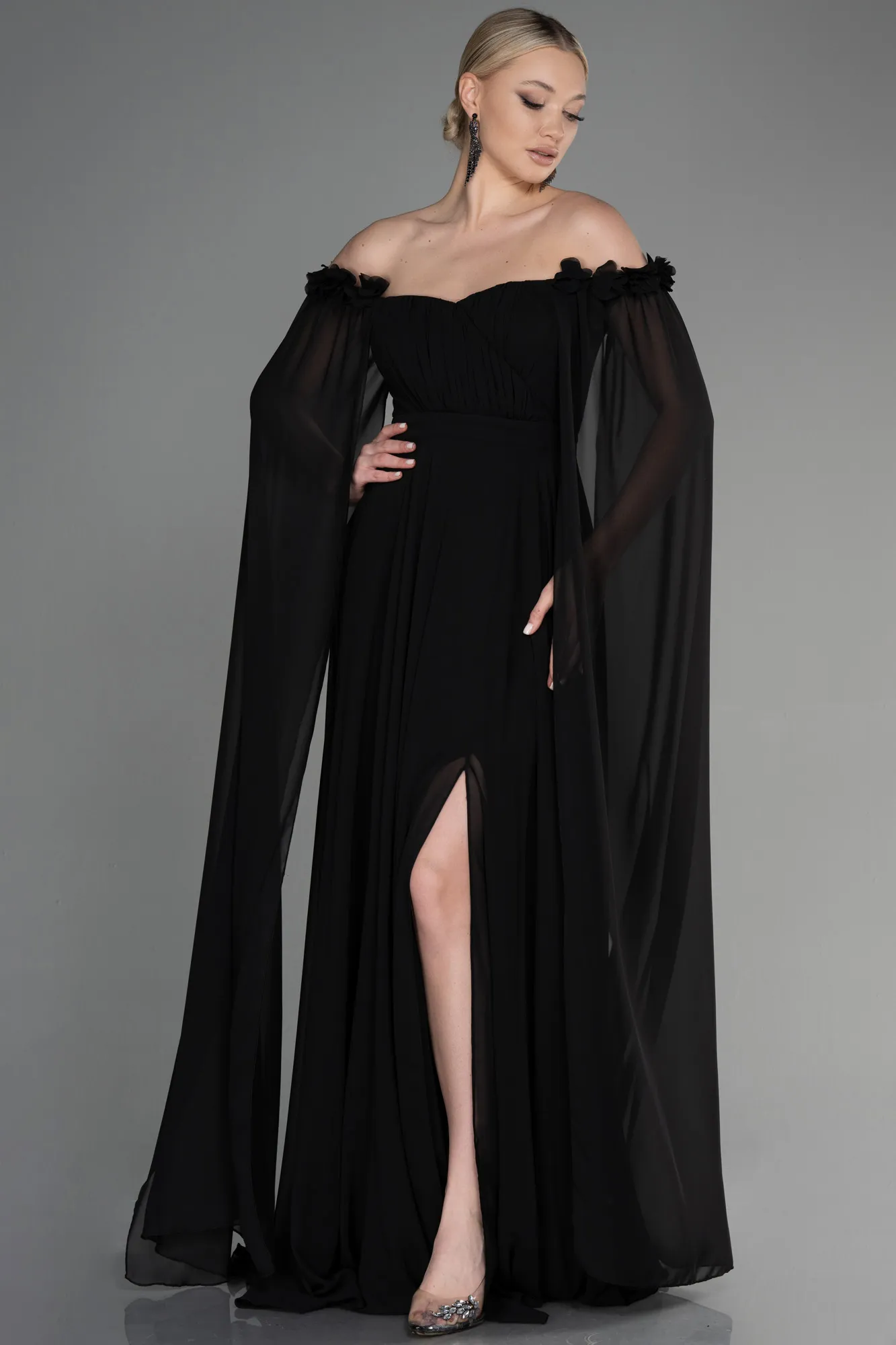Black-Long Chiffon Evening Dress ABU3462