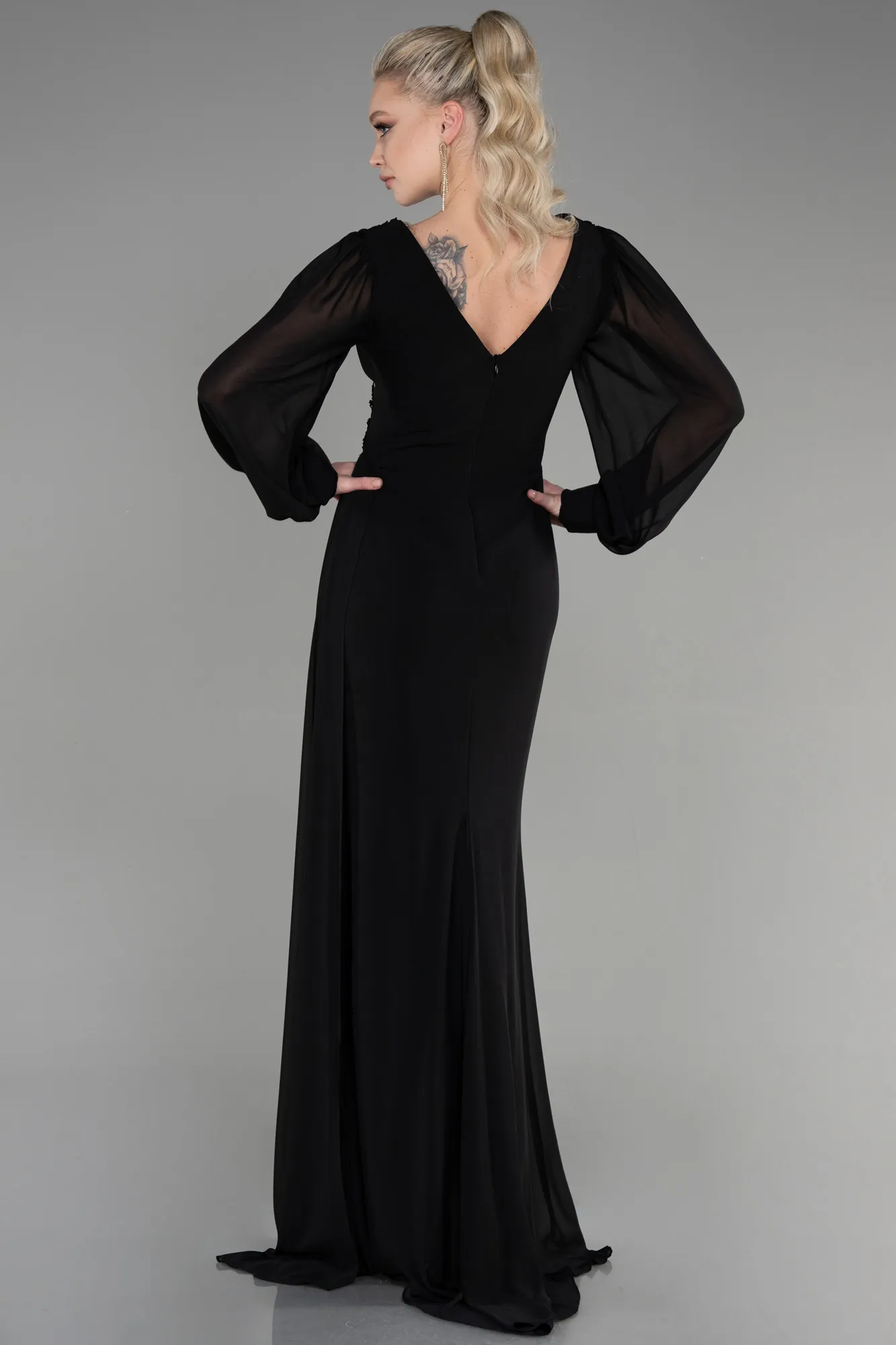 Black-Long Chiffon Evening Dress ABU3627