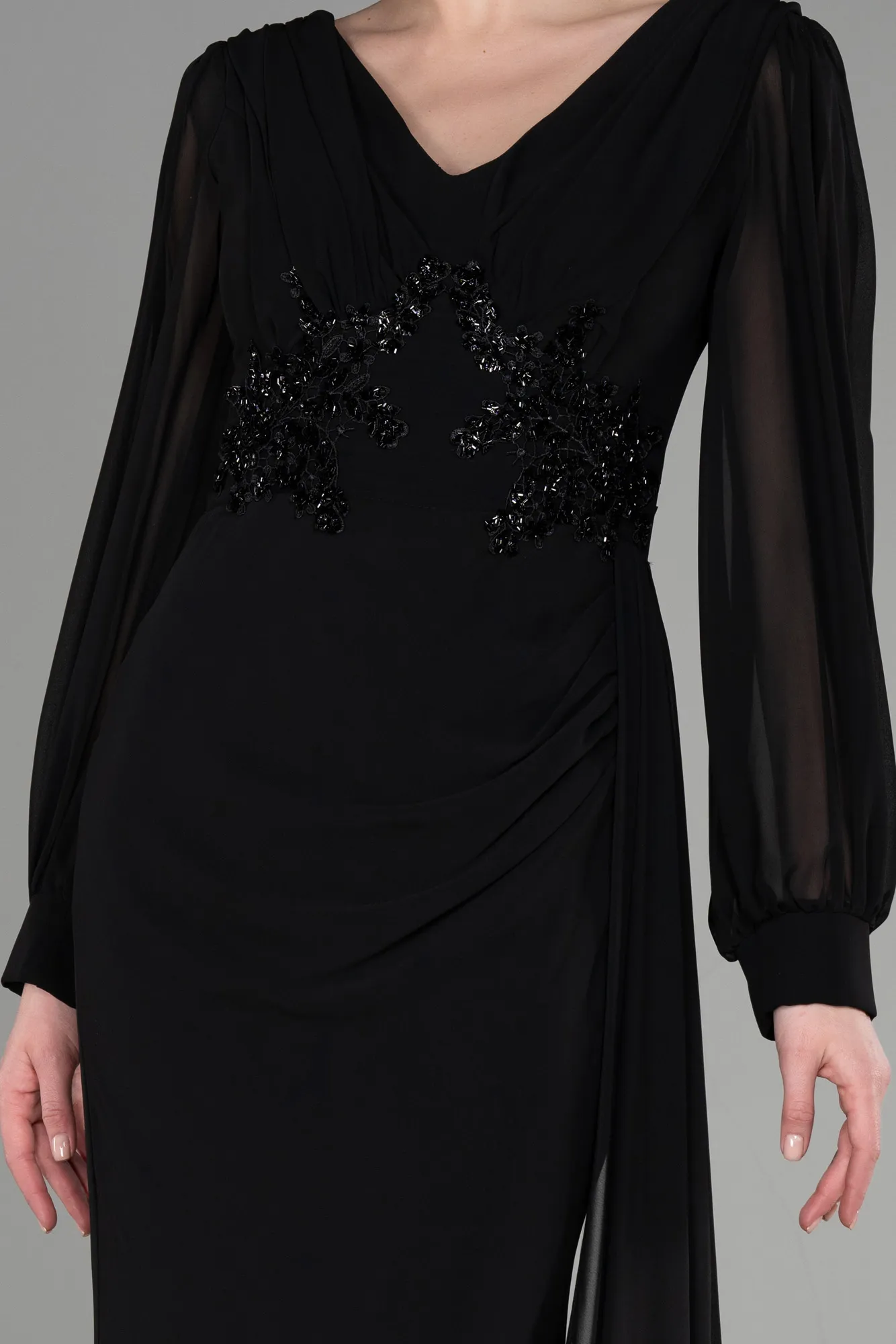 Black-Long Chiffon Evening Dress ABU3627