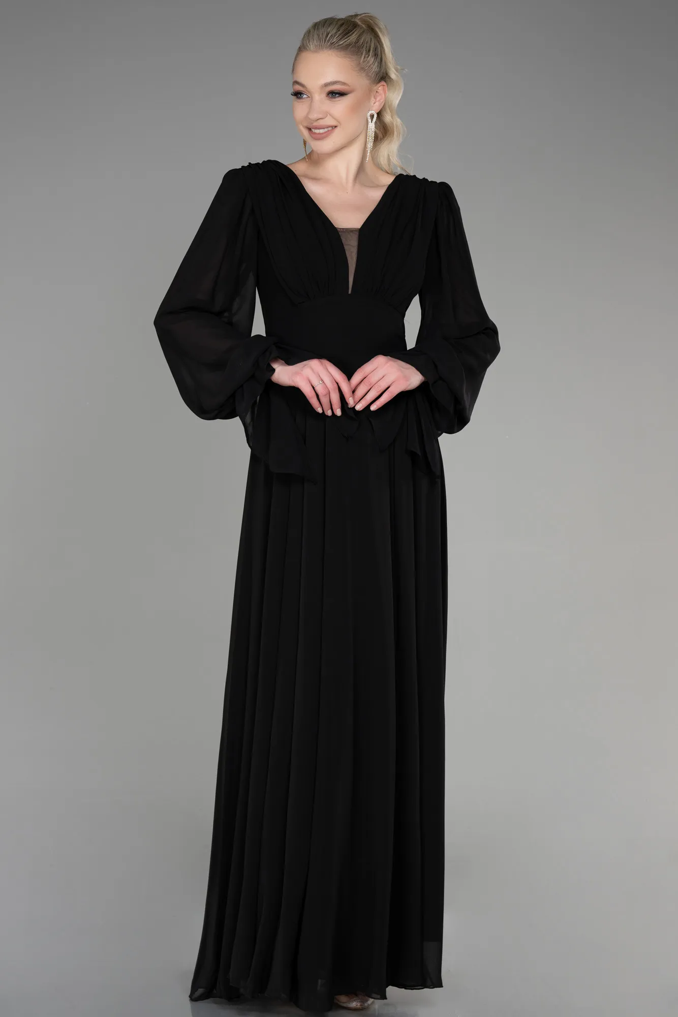 Black-Long Chiffon Evening Dress ABU3628