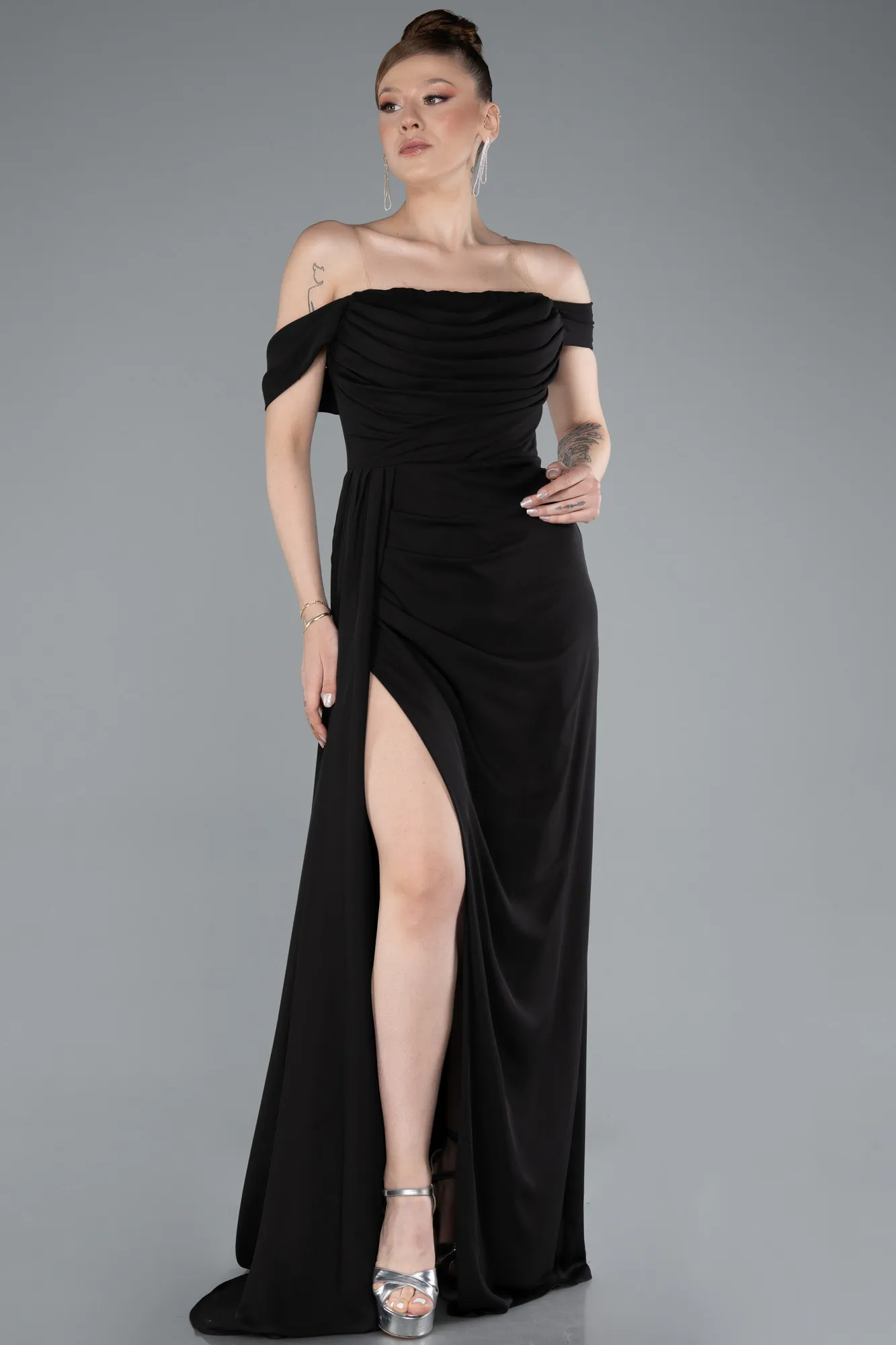 Black-Long Chiffon Evening Dress ABU4925