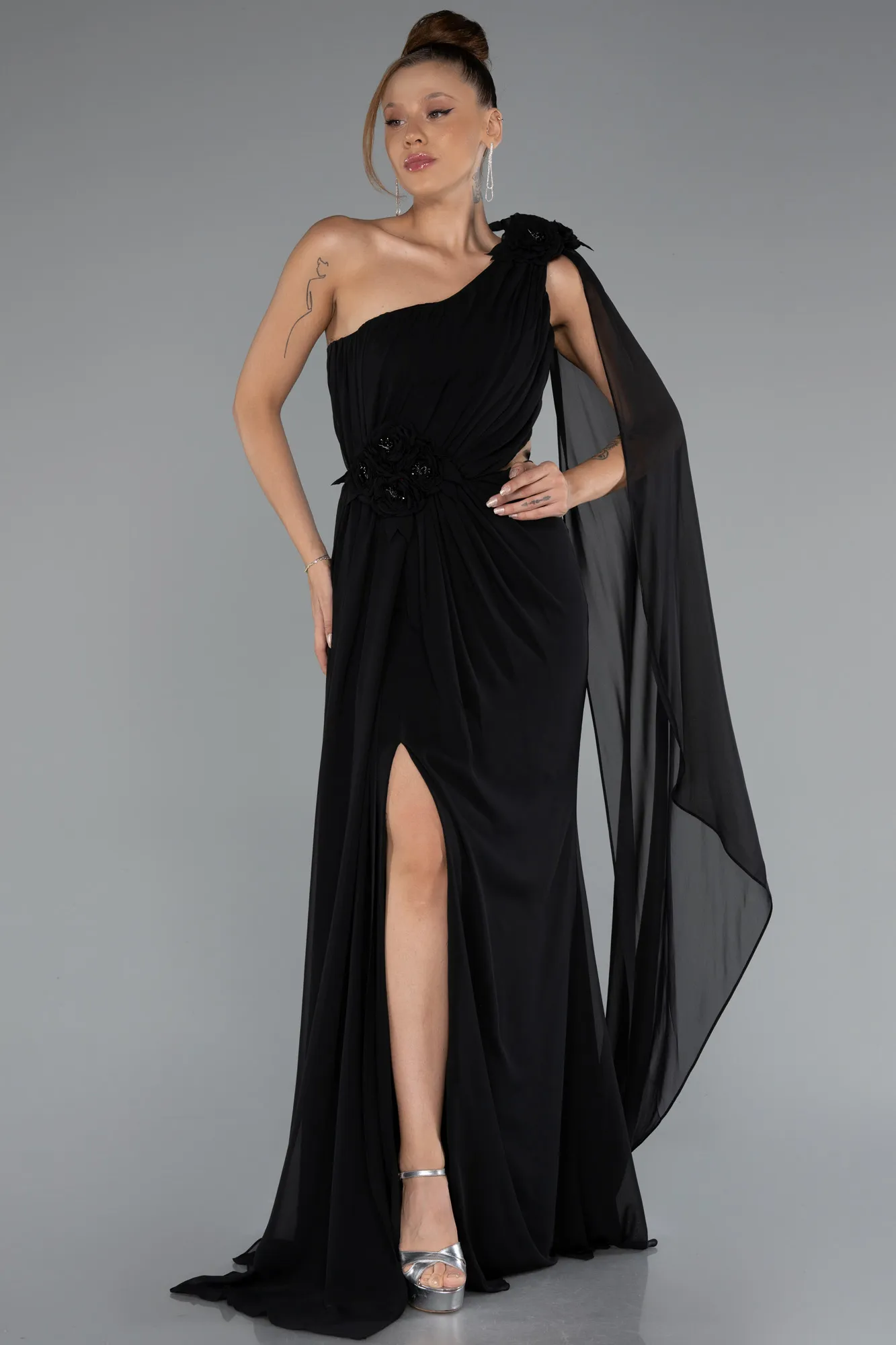 Black-Long Chiffon Evening Dress ABU5144