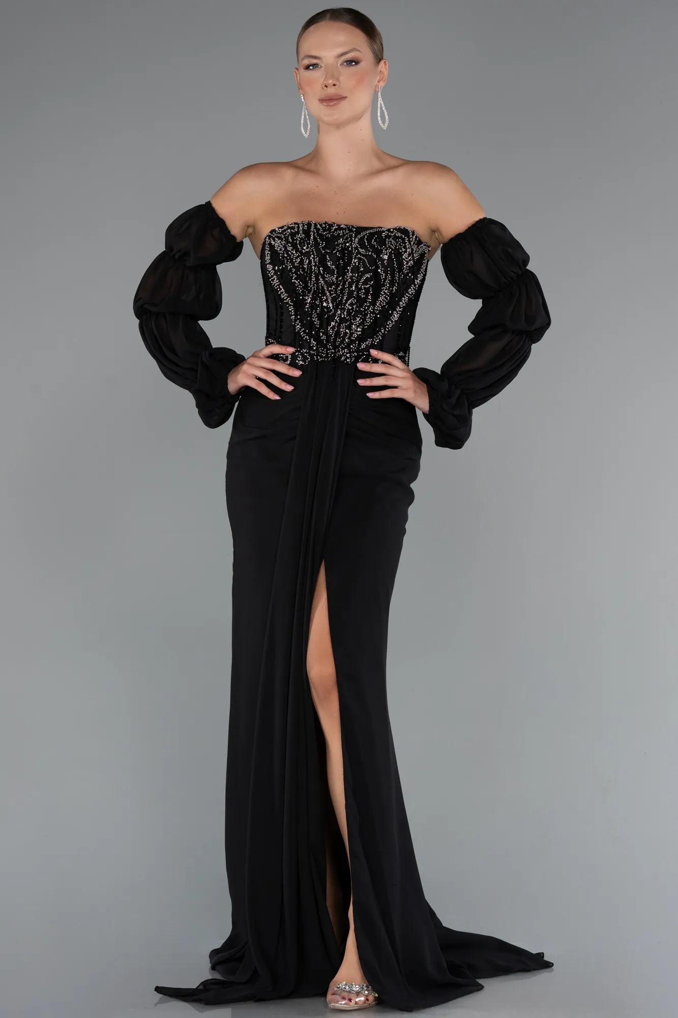 Black-Long Chiffon Evening Dress ABU5241