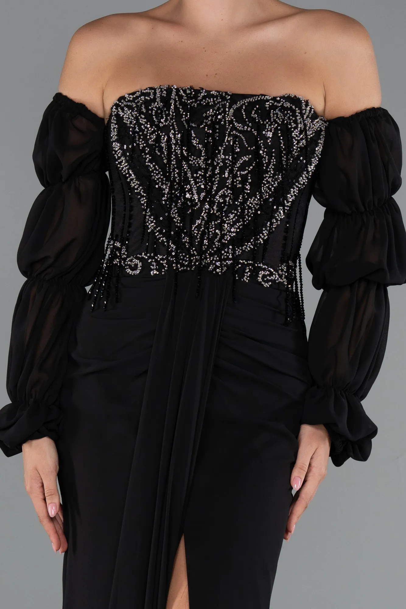 Black-Long Chiffon Evening Dress ABU5241