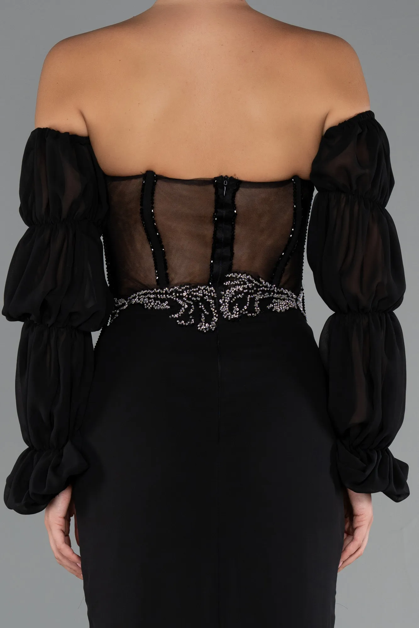 Black-Long Chiffon Evening Dress ABU5241