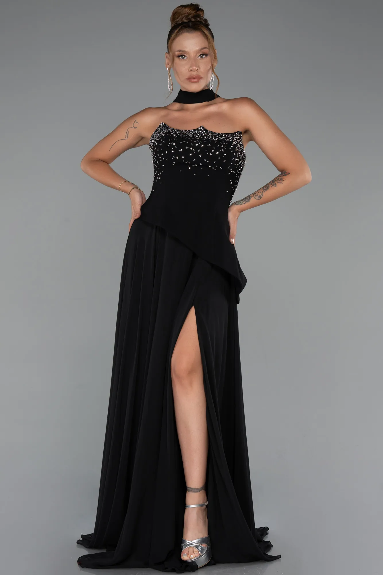 Black-Long Chiffon Evening Dress ABU5280