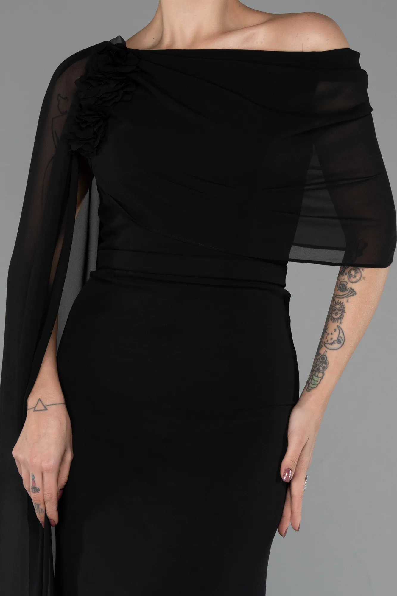 Black-Long Chiffon Evening Dress ABU5418