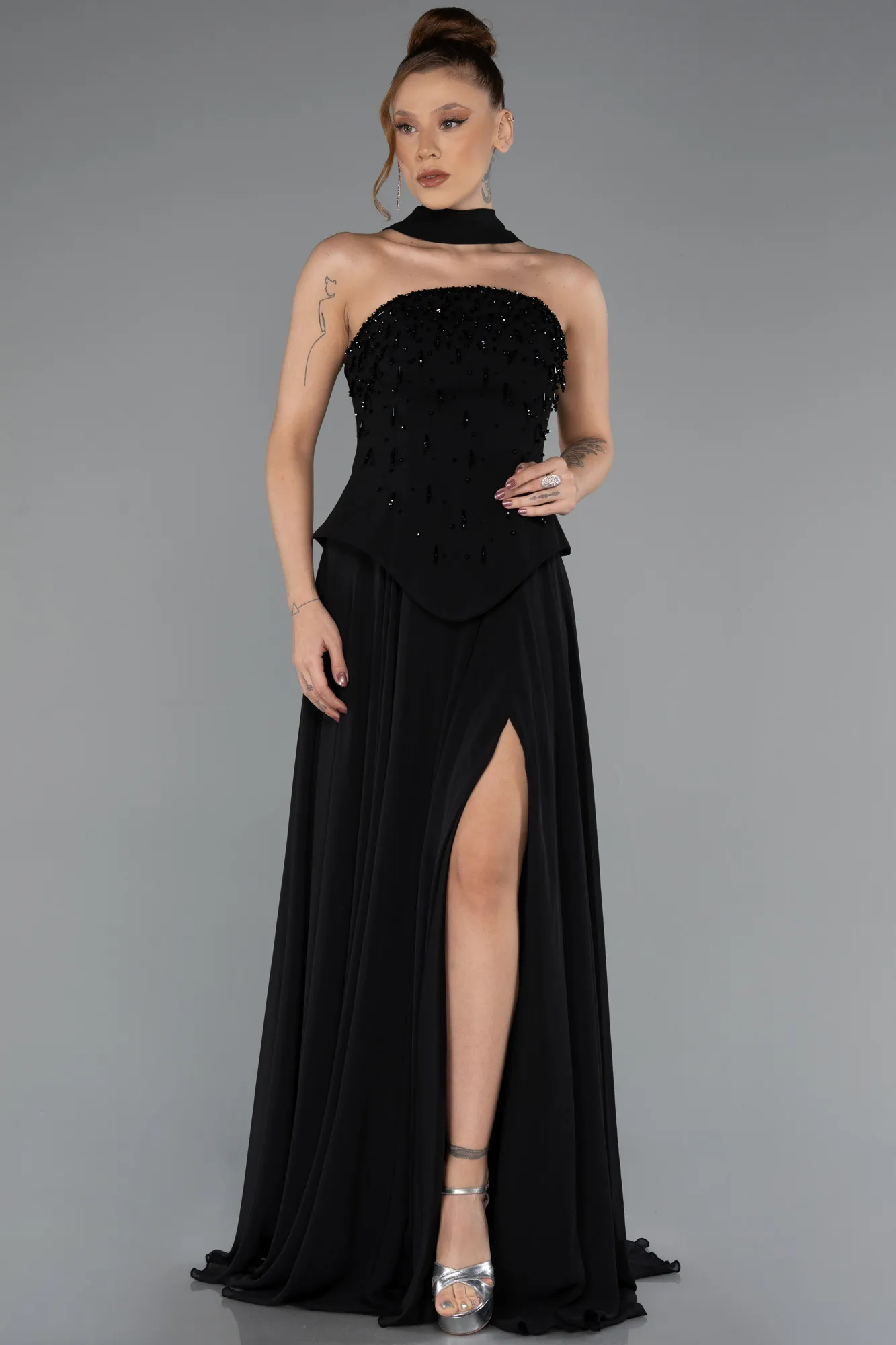 Black-Long Chiffon Evening Dress ABU5420