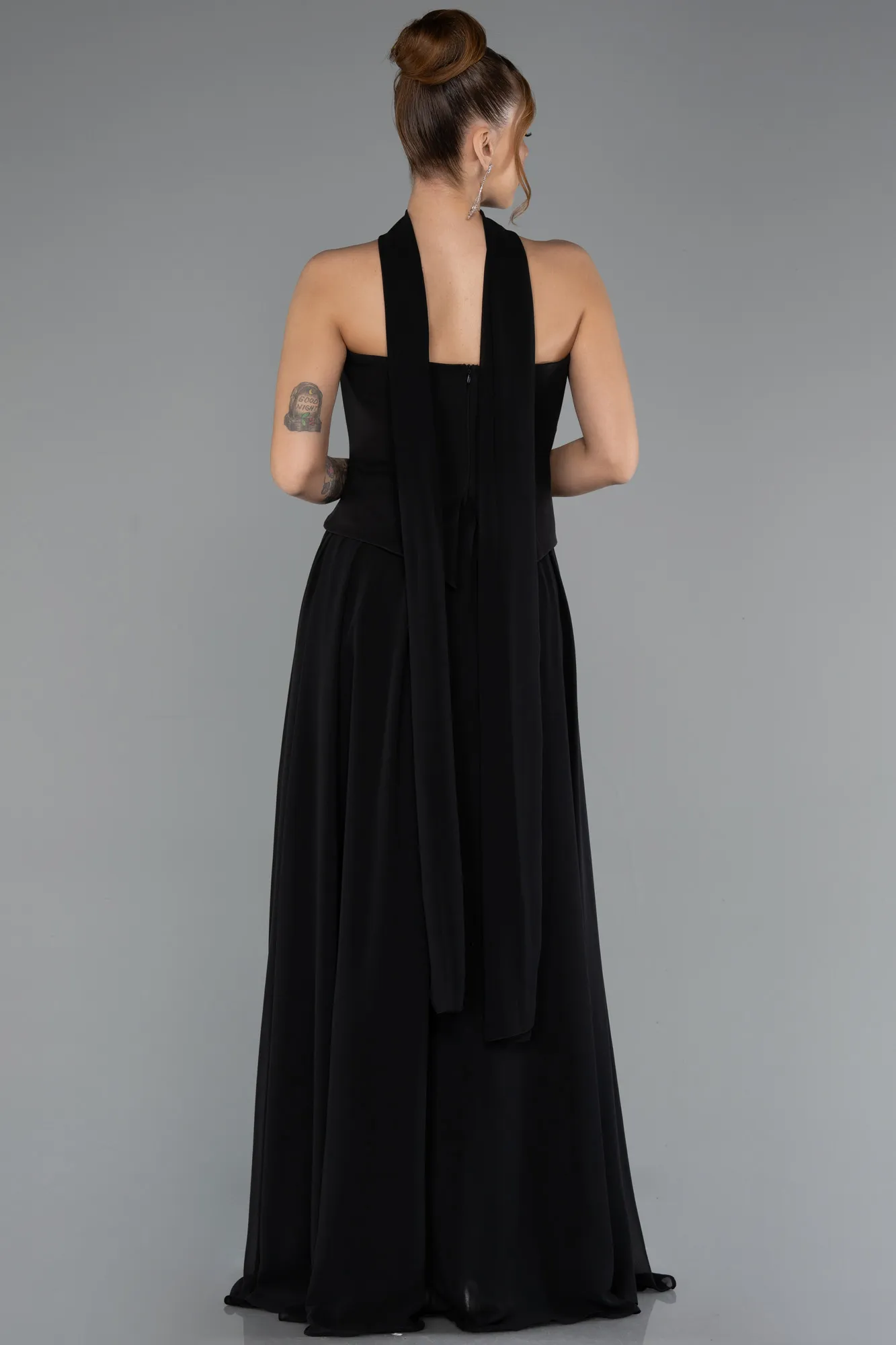 Black-Long Chiffon Evening Dress ABU5423
