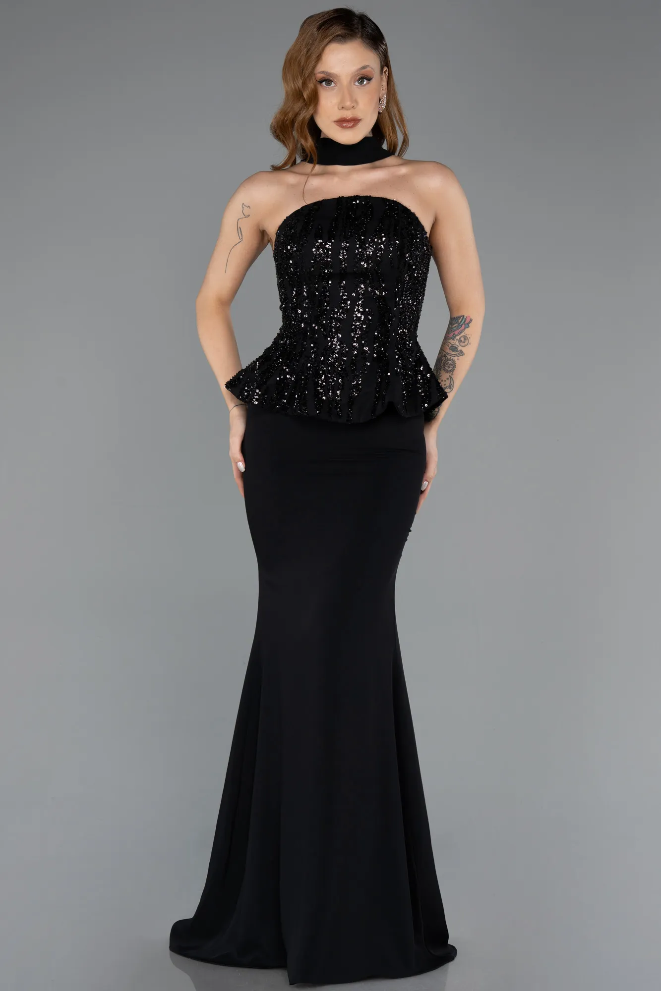 Black-Long Chiffon Evening Dress ABU5457