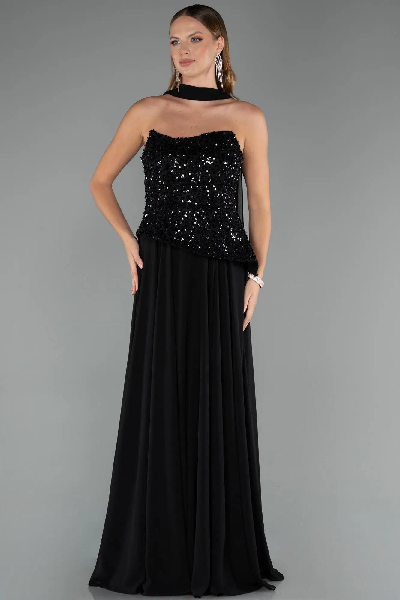 Black-Long Chiffon Evening Dress ABU5486