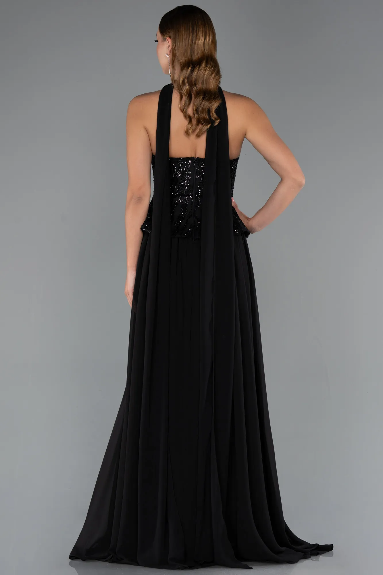 Black-Long Chiffon Evening Dress ABU5488