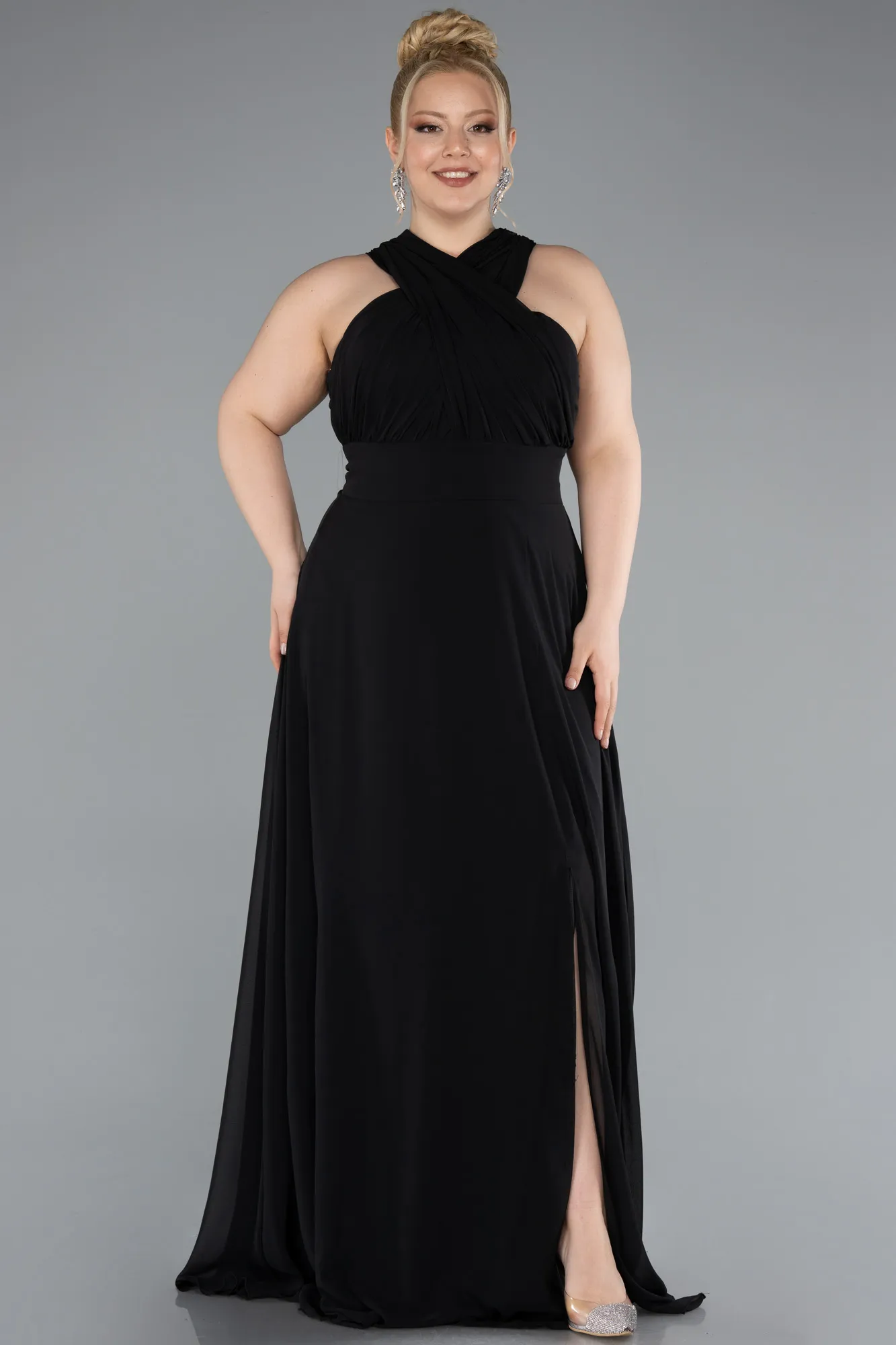 Black-Long Chiffon Formal Plus Size Dress ABU4951