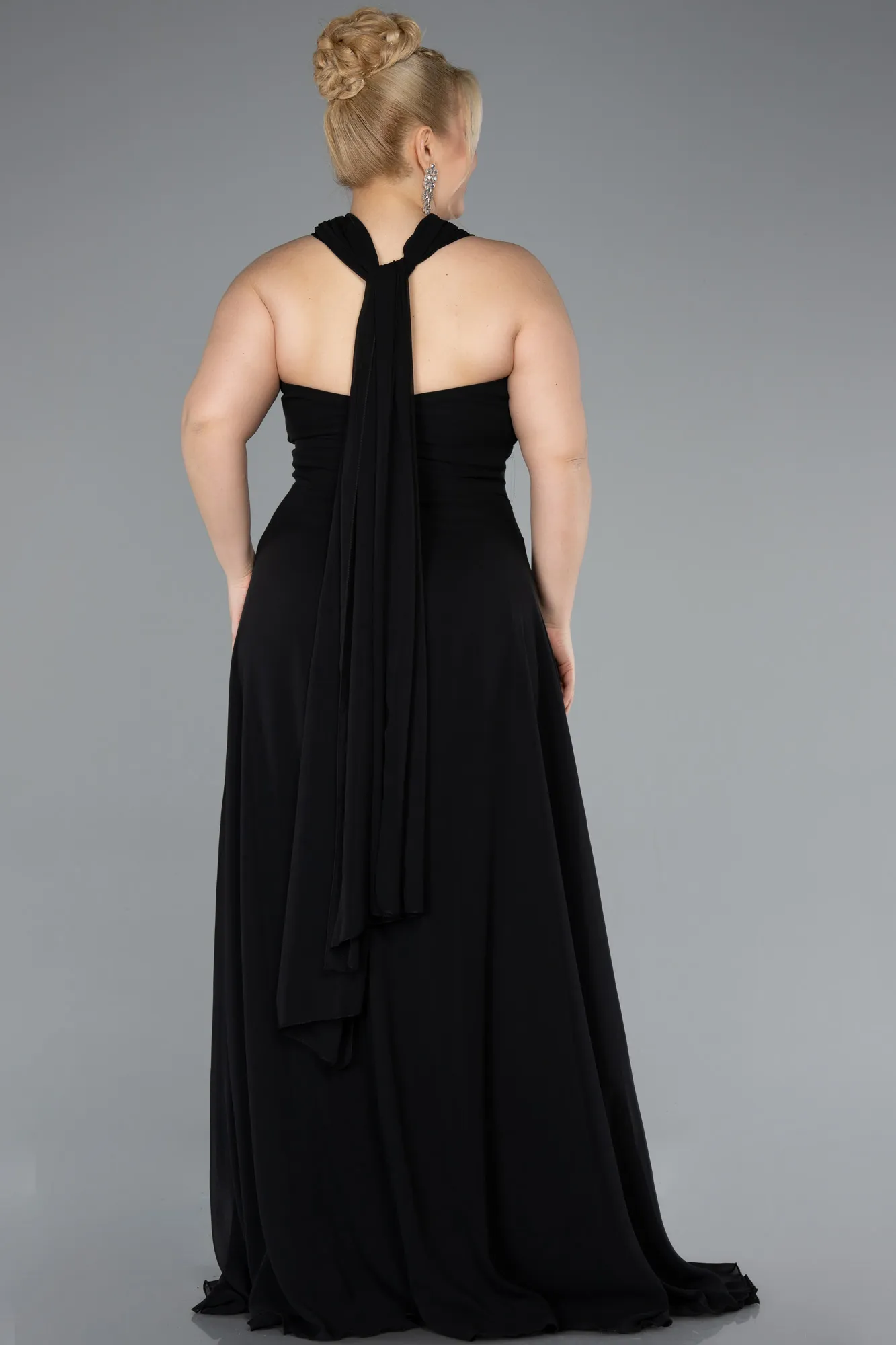 Black-Long Chiffon Formal Plus Size Dress ABU4951