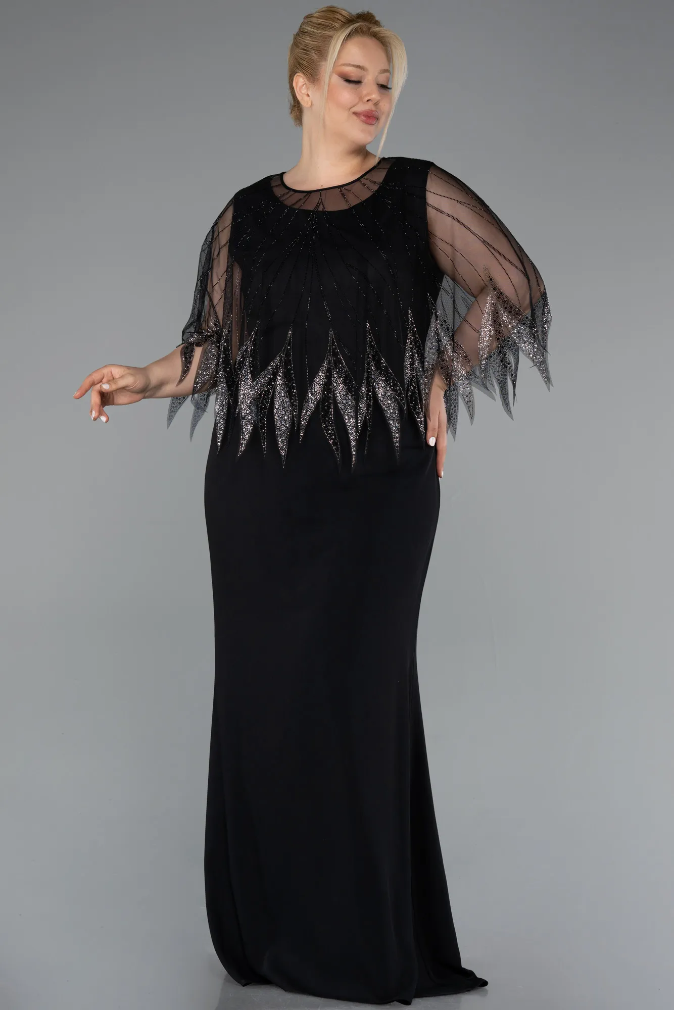 Black-Long Chiffon Formal Plus Size Dress ABU5091