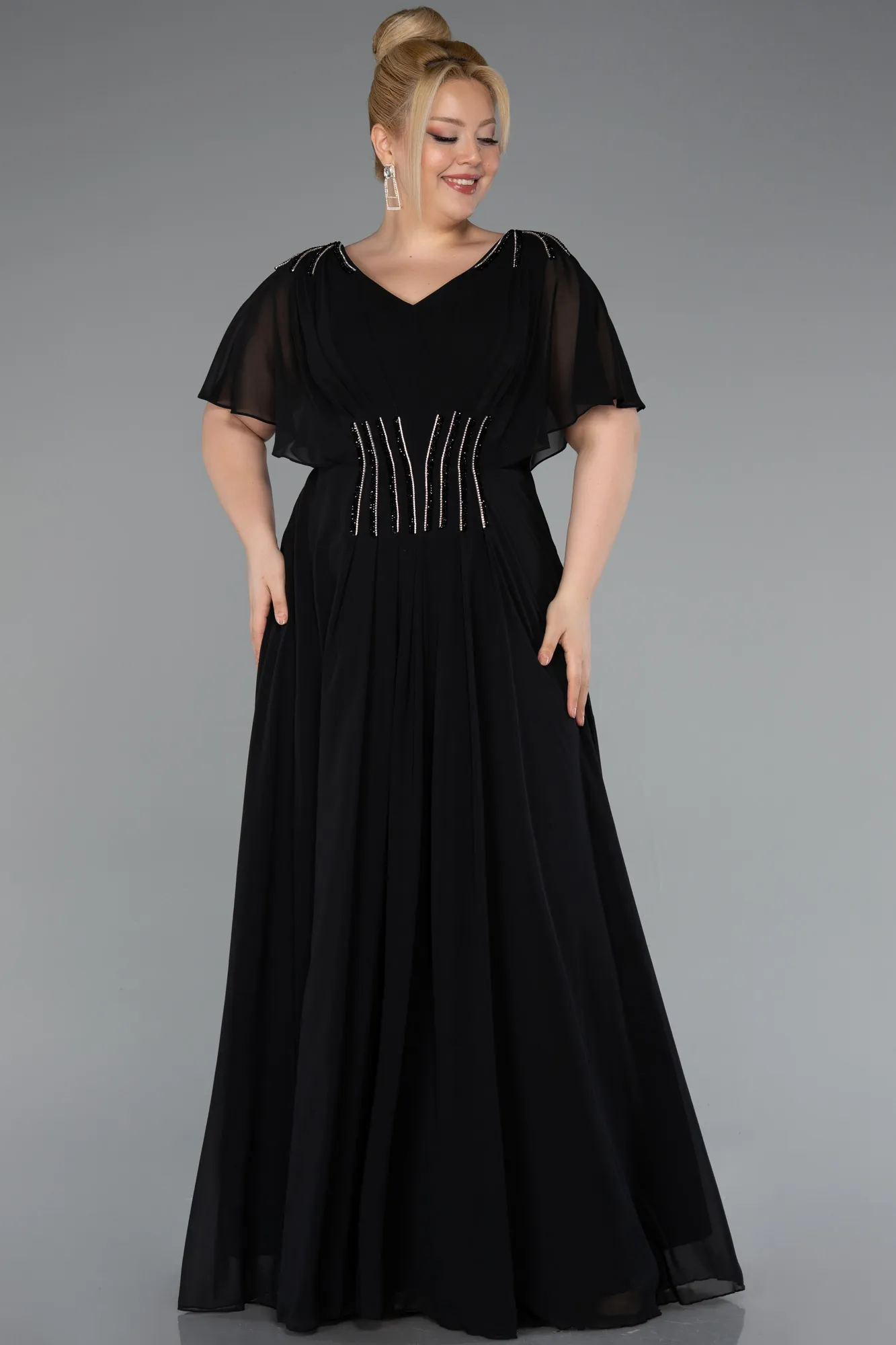 Black-Long Chiffon Formal Plus Size Dress ABU5159