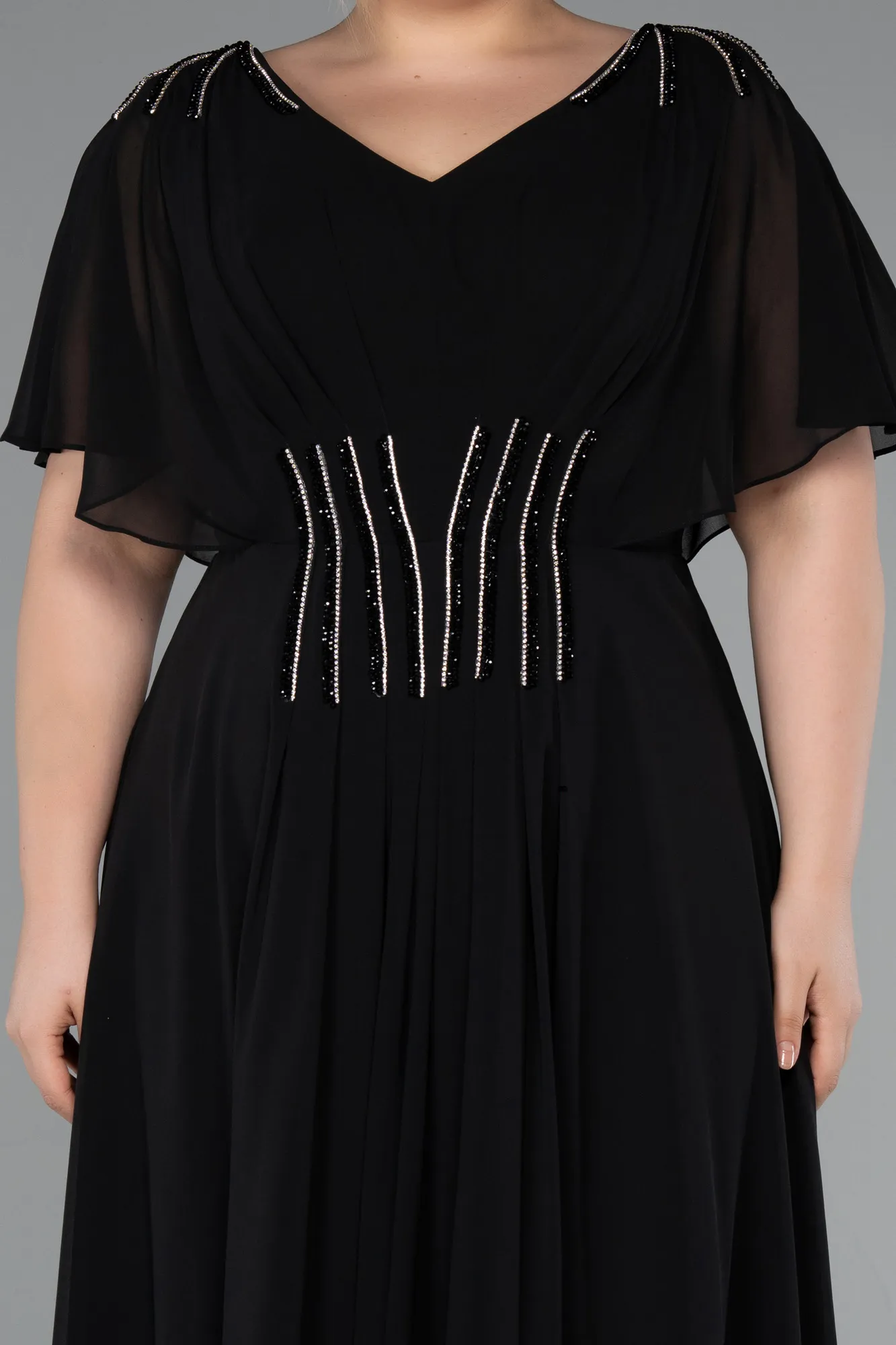 Black-Long Chiffon Formal Plus Size Dress ABU5159