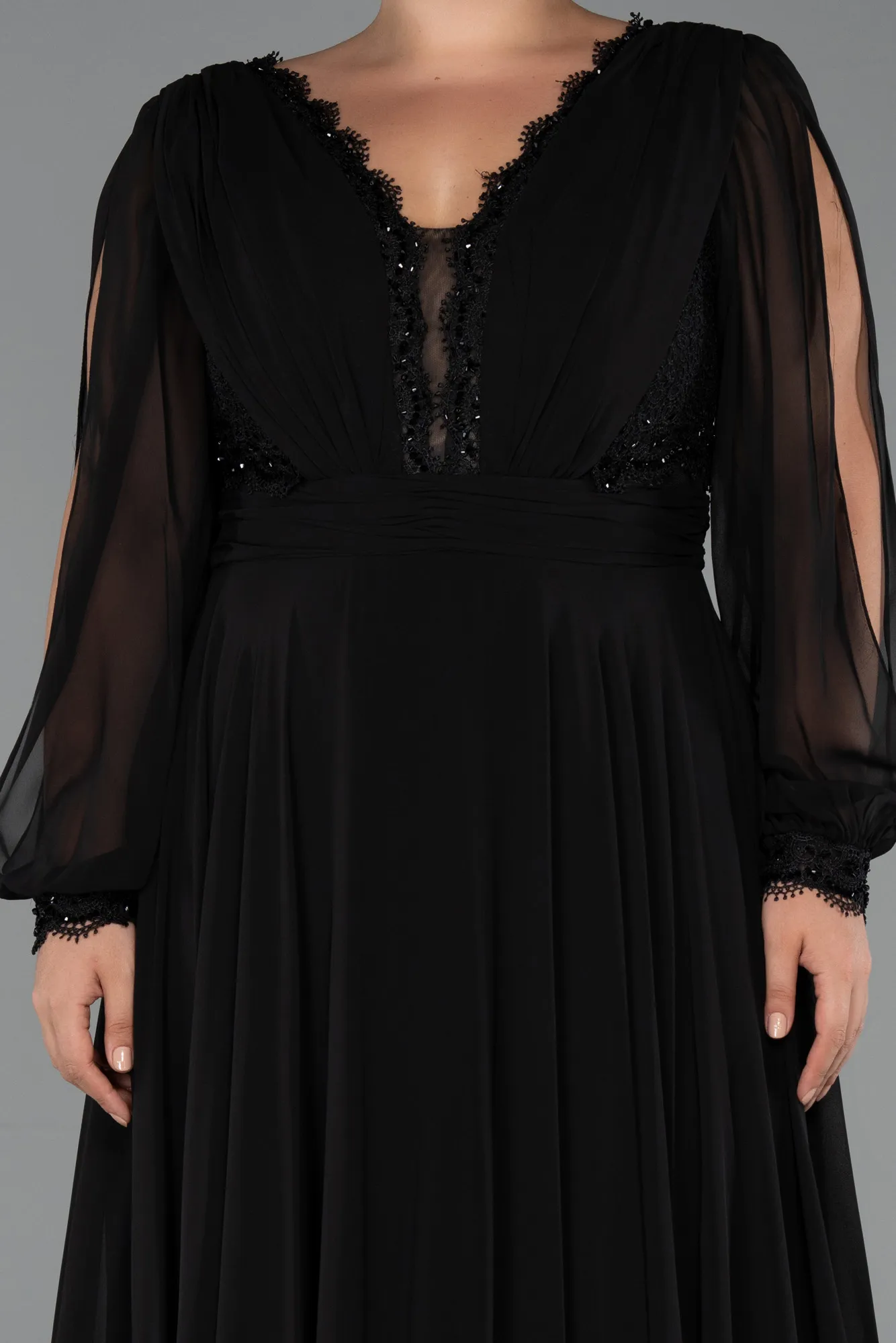 Black-Long Chiffon Formal Plus Size Dress ABU5276