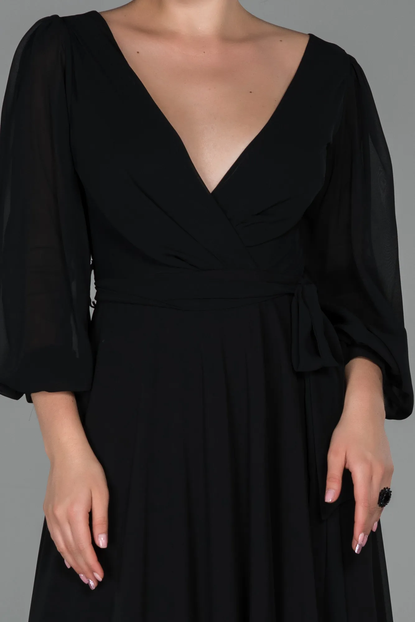 Black-Long Chiffon Invitation Dress ABU1729