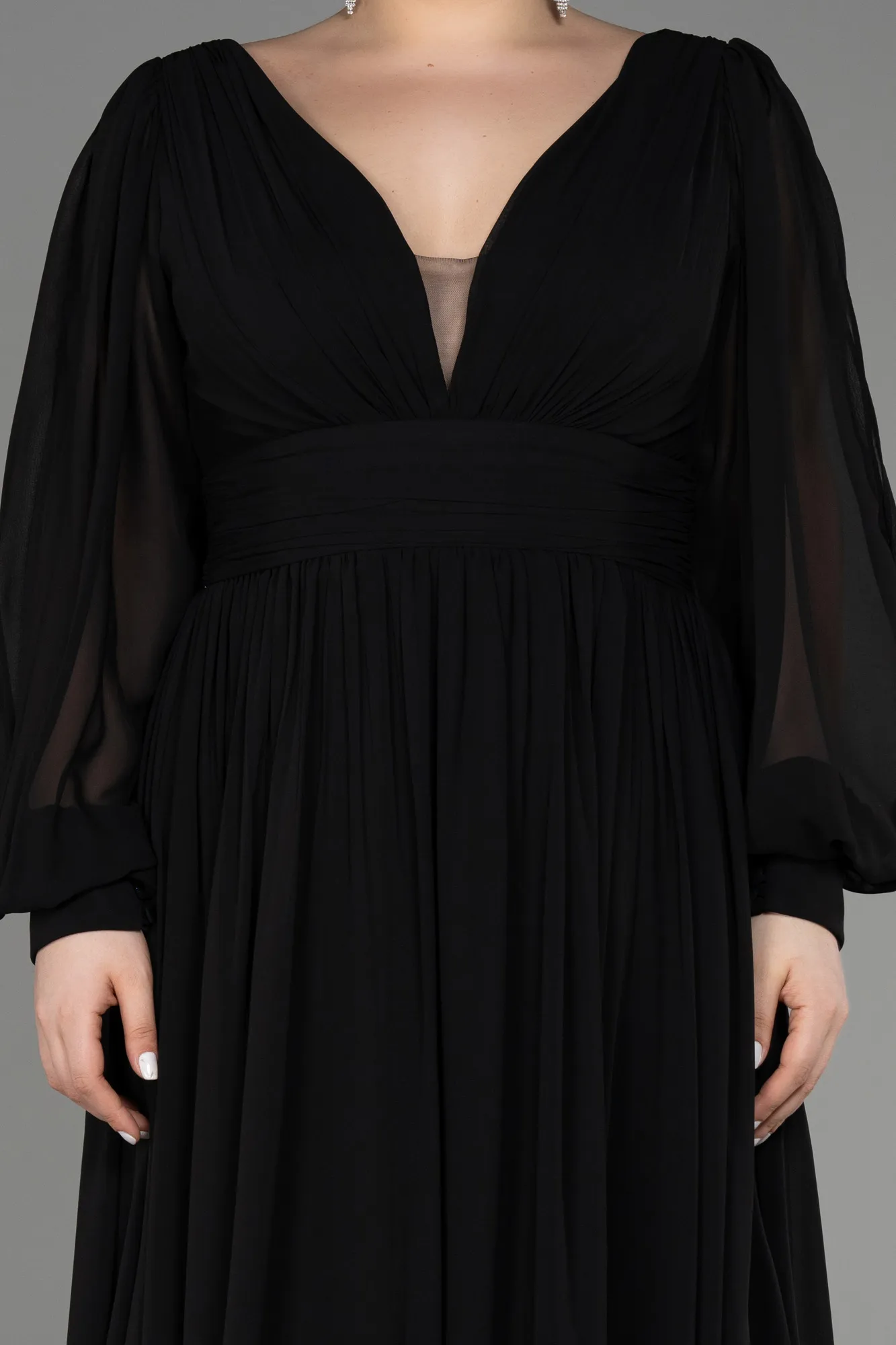 Black-Long Chiffon Oversized Evening Dress ABU1988
