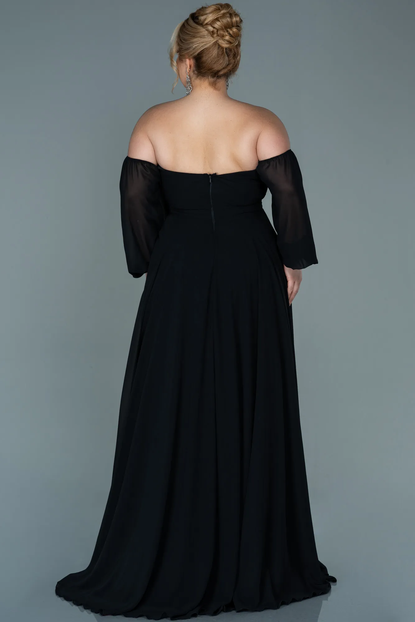 Black-Long Chiffon Oversized Evening Dress ABU2597