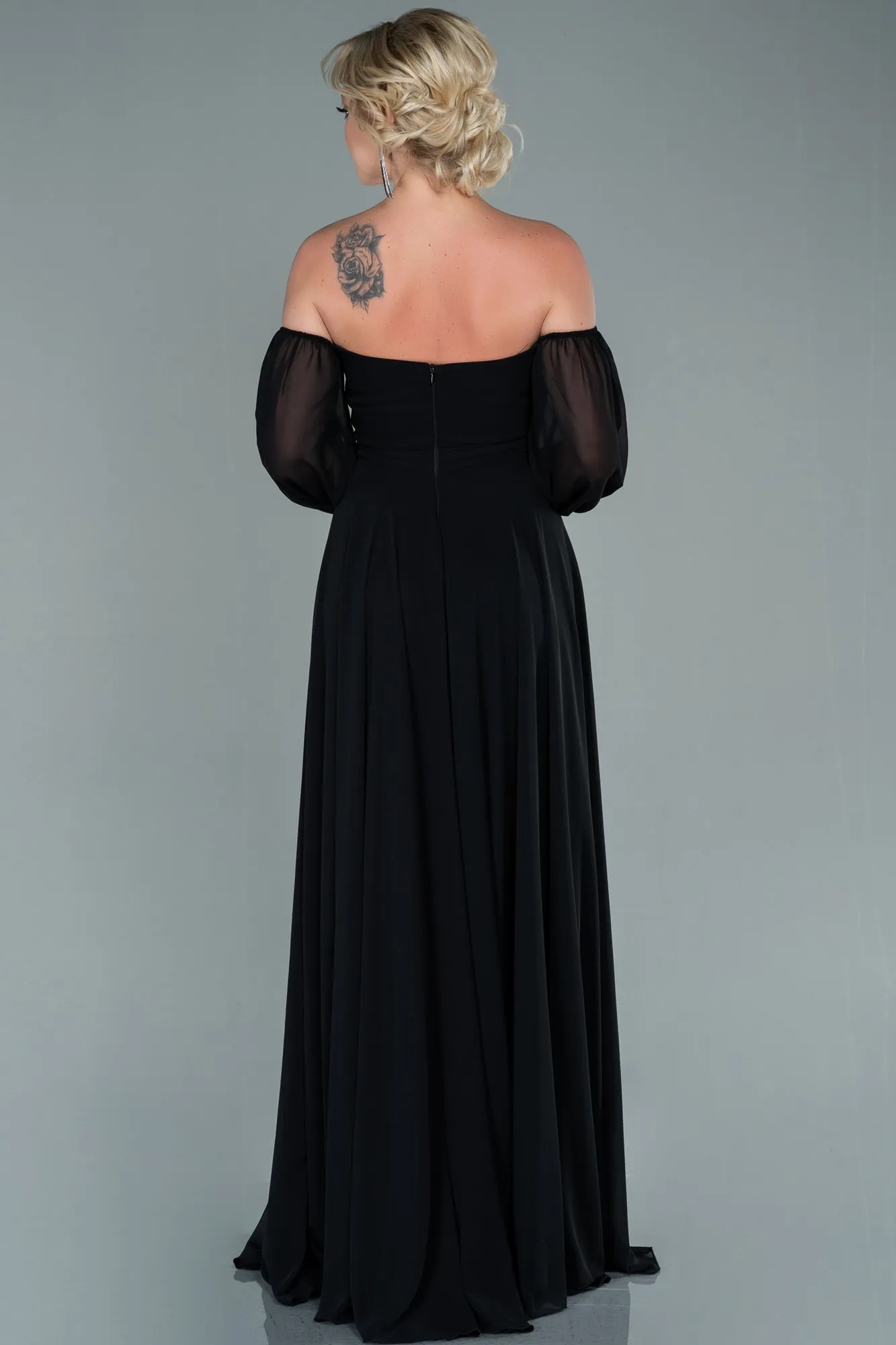 Black-Long Chiffon Oversized Evening Dress ABU2597