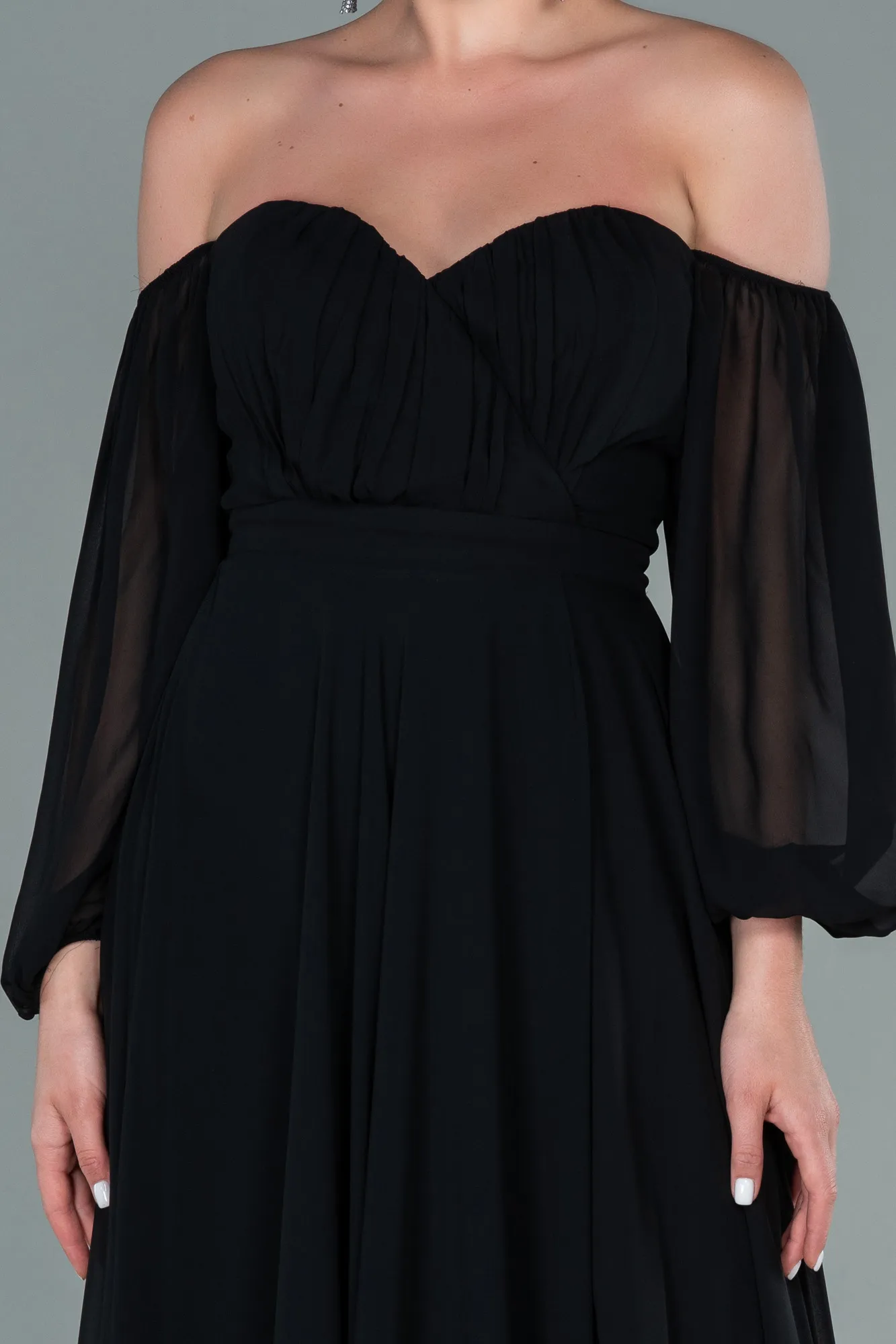 Black-Long Chiffon Oversized Evening Dress ABU2597