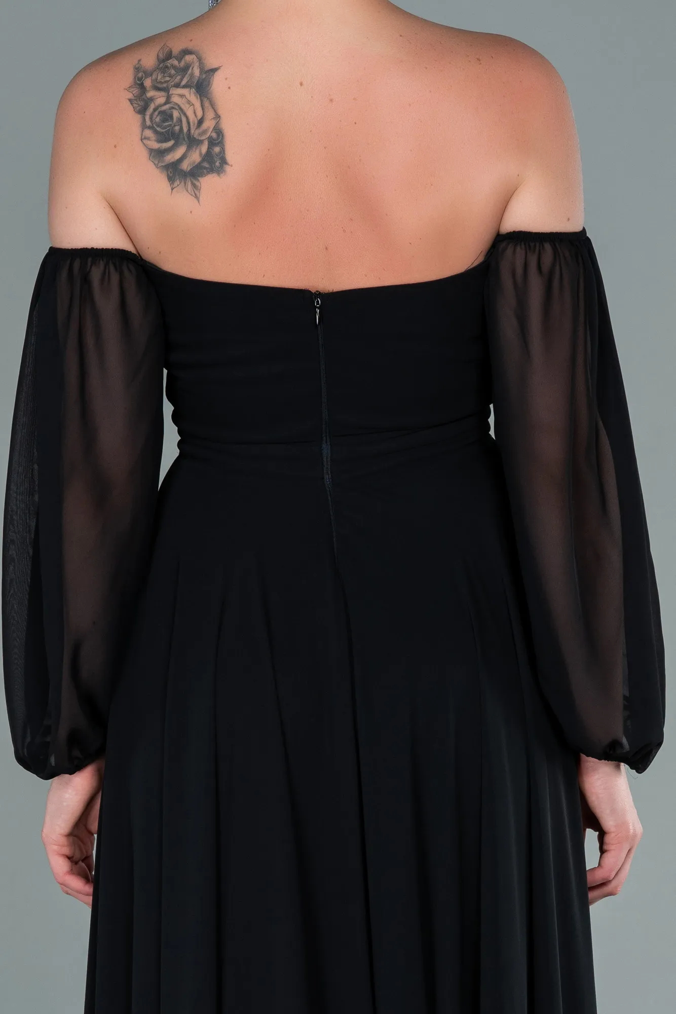 Black-Long Chiffon Oversized Evening Dress ABU2597