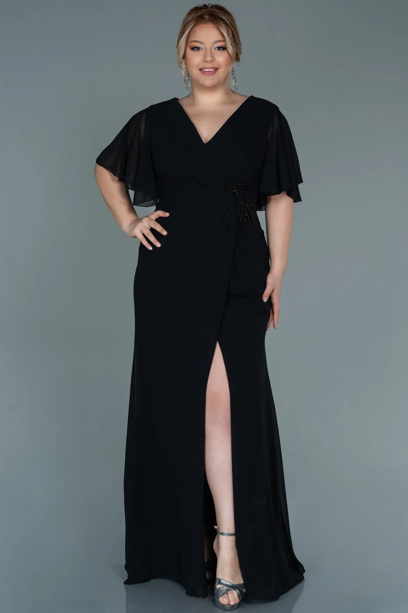 Black-Long Chiffon Oversized Evening Dress ABU2748