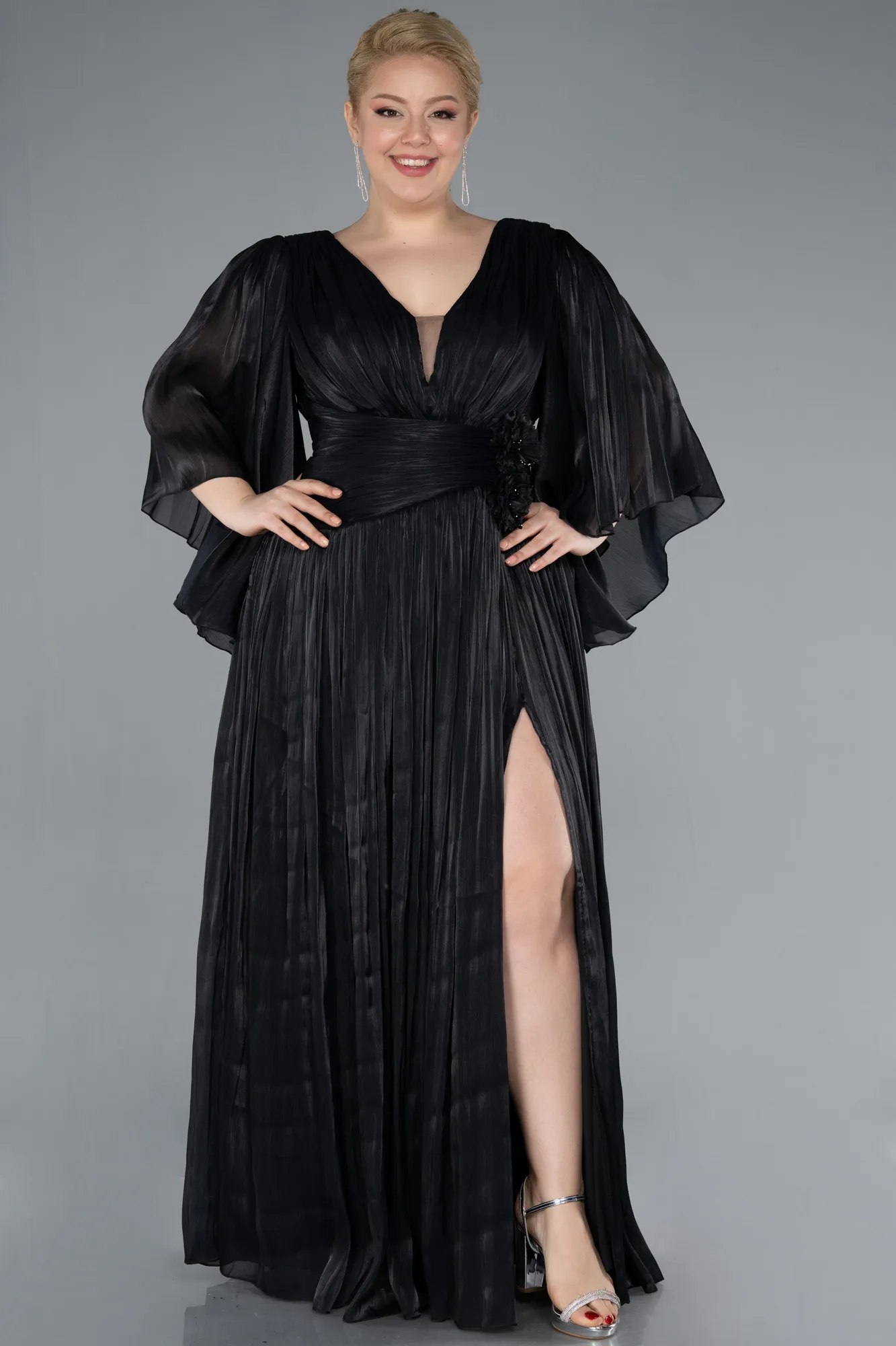 Black-Long Chiffon Oversized Evening Dress ABU4894