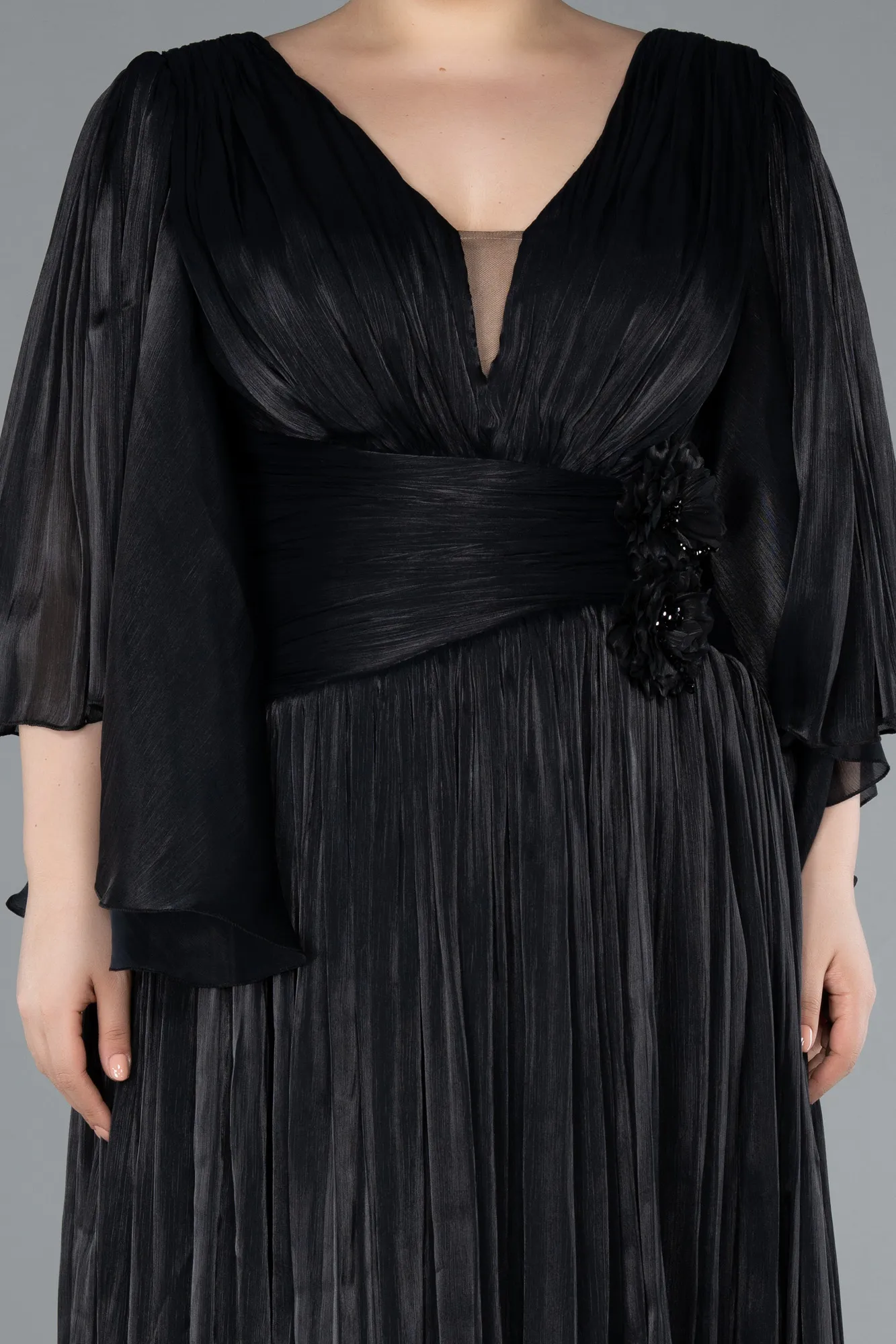 Black-Long Chiffon Oversized Evening Dress ABU4894