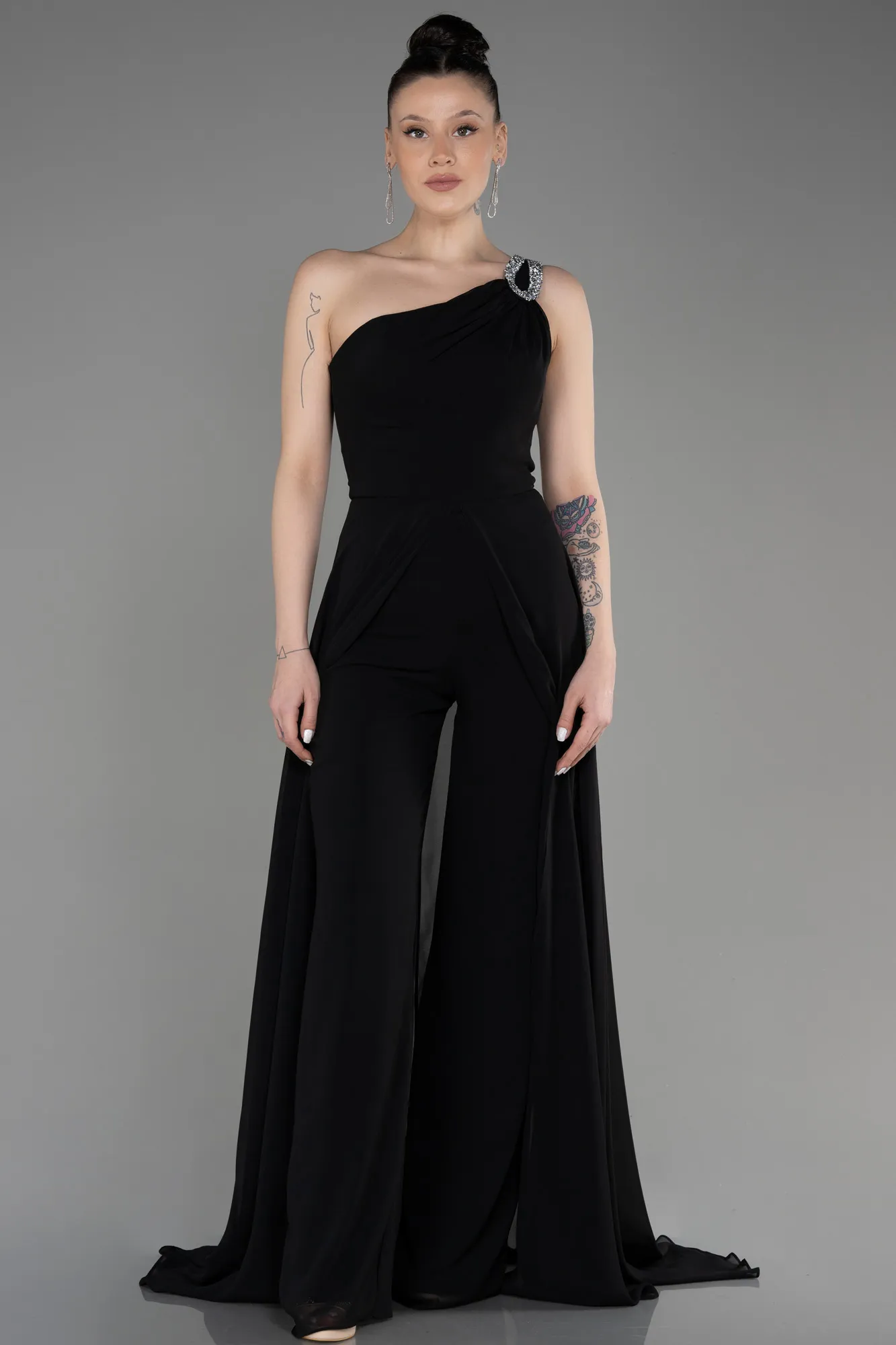 Black-Long Chiffon Party Evening Jumpsuit ABT116
