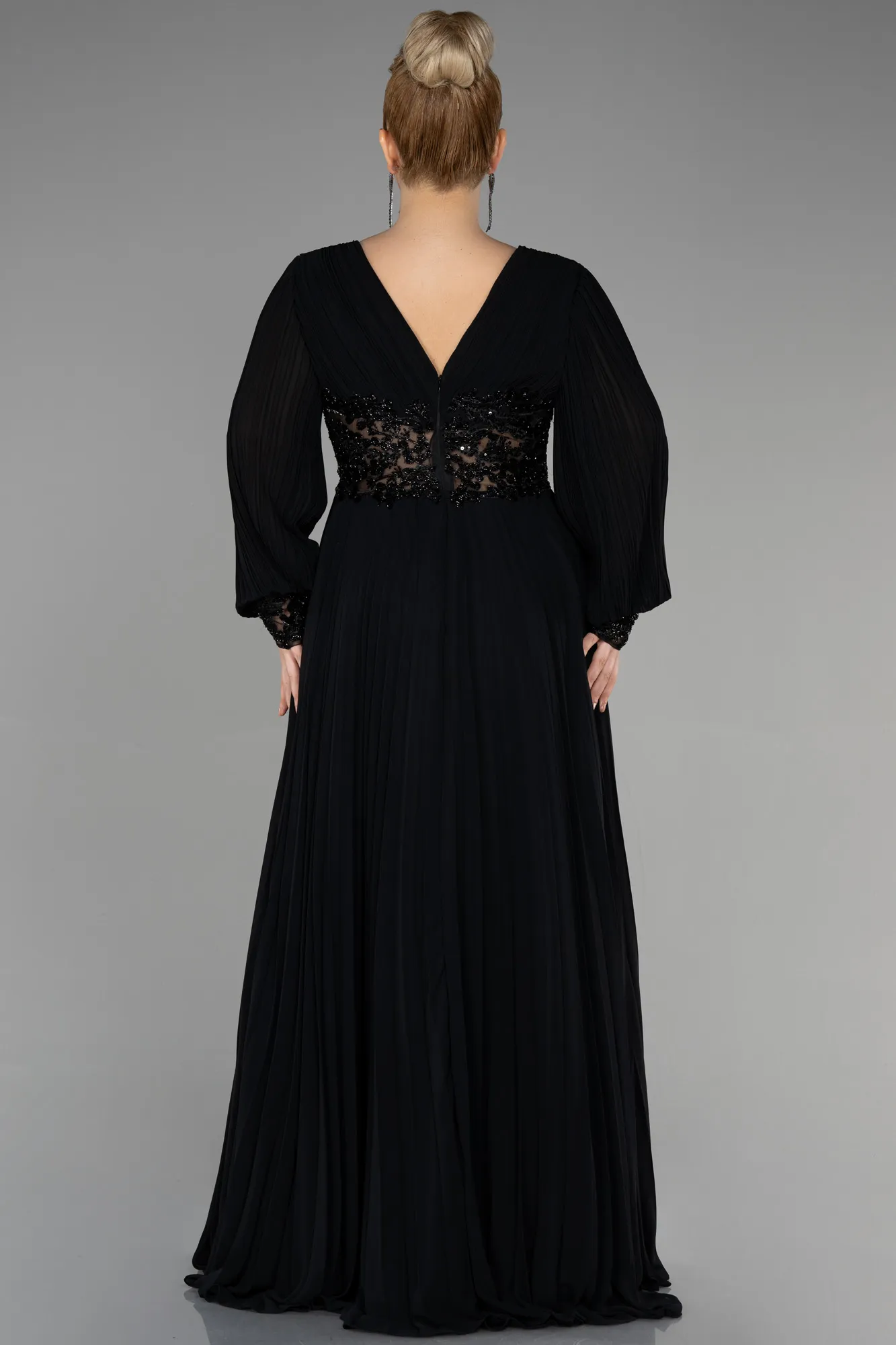 Black-Long Chiffon Plus Size Engagement Dress ABU3520