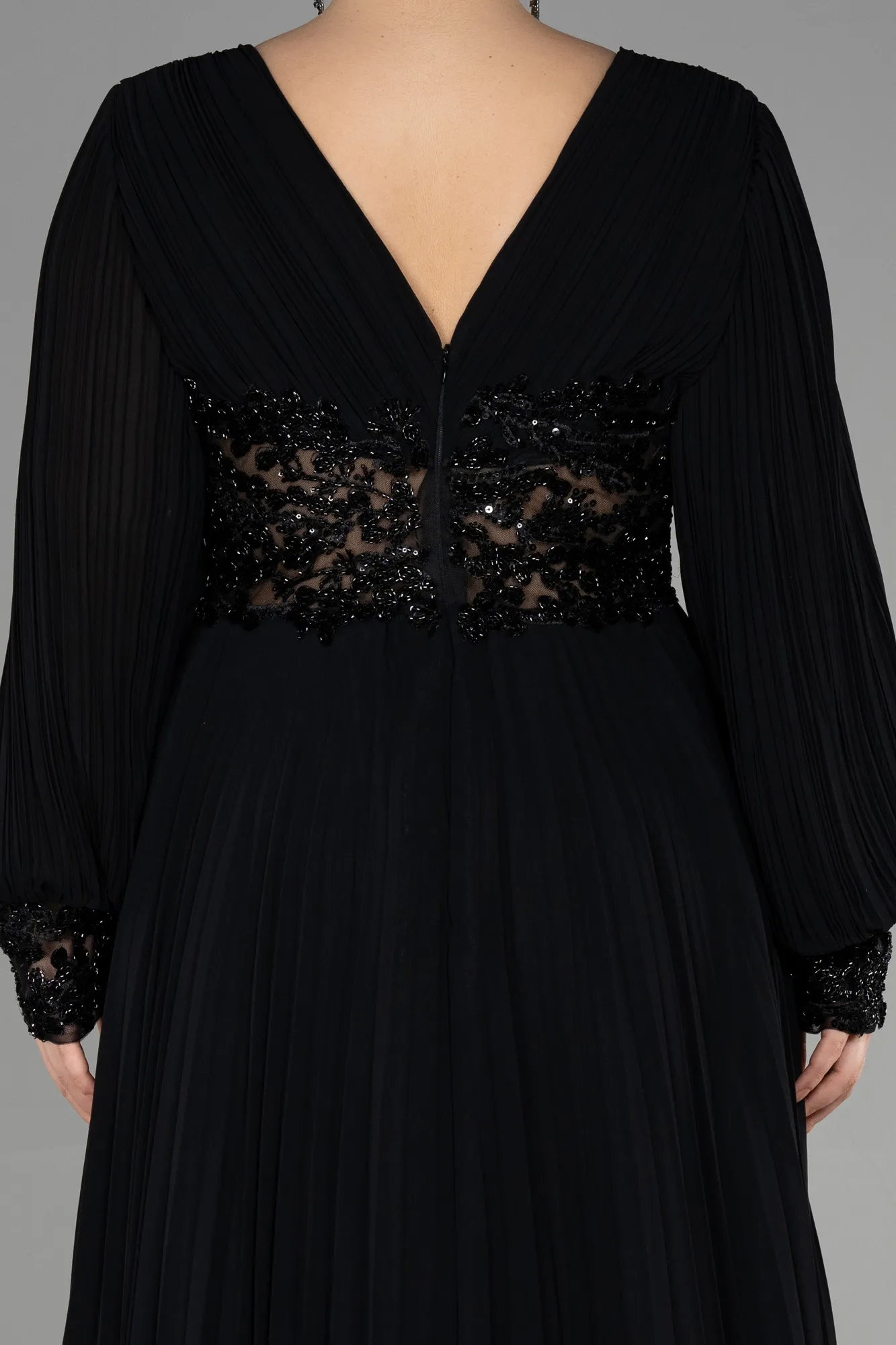 Black-Long Chiffon Plus Size Engagement Dress ABU3520