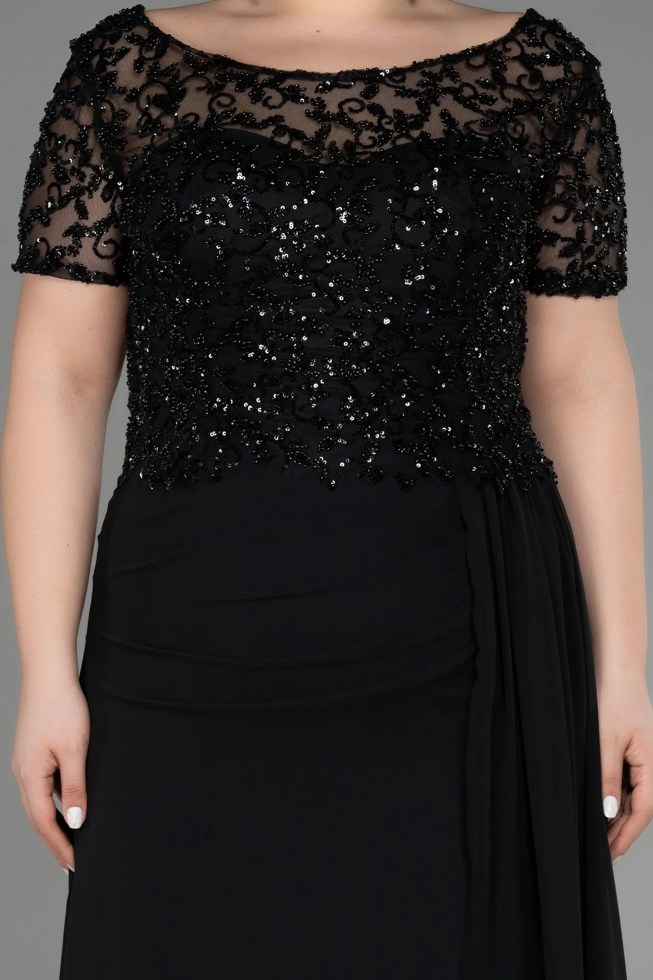 Black-Long Chiffon Plus Size Engagement Dress ABU3731