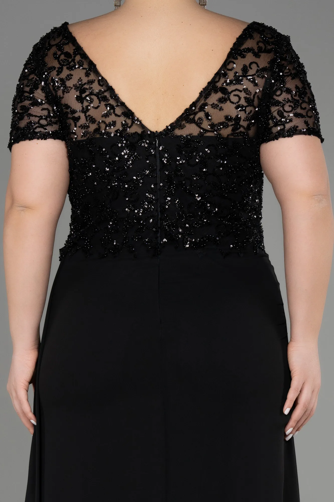 Black-Long Chiffon Plus Size Engagement Dress ABU3731