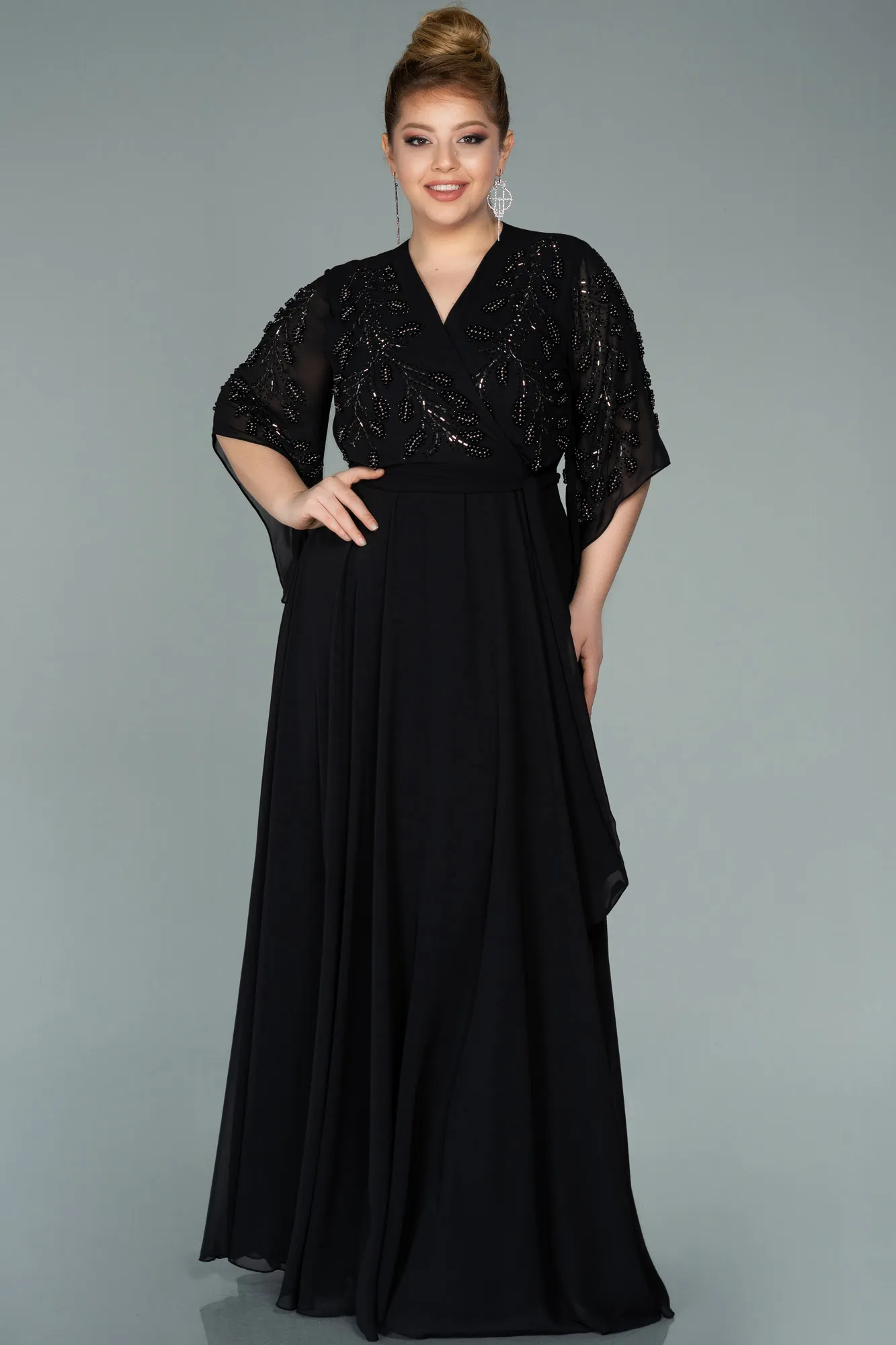 Black-Long Chiffon Plus Size Evening Dress ABU2071