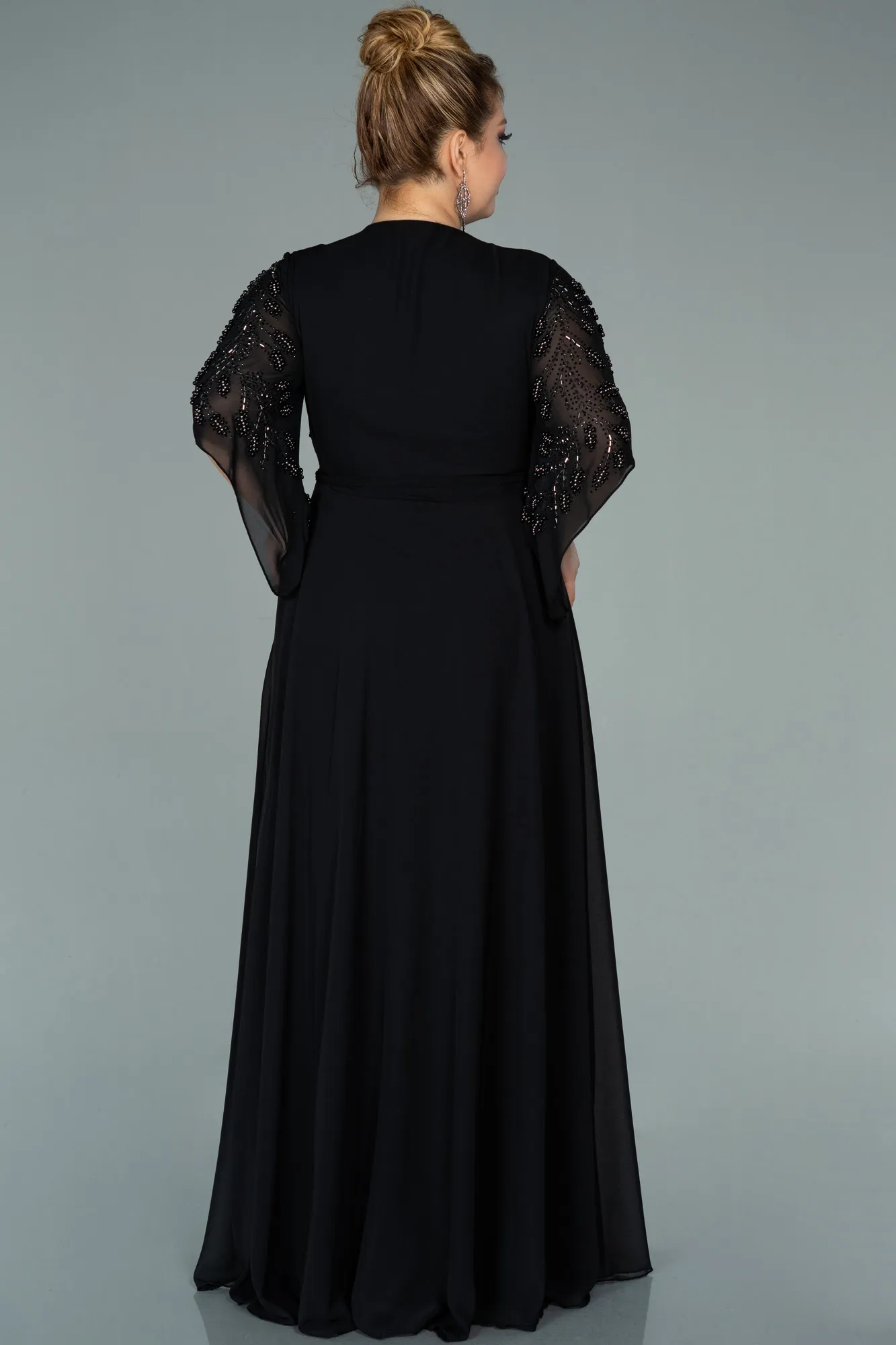 Black-Long Chiffon Plus Size Evening Dress ABU2071