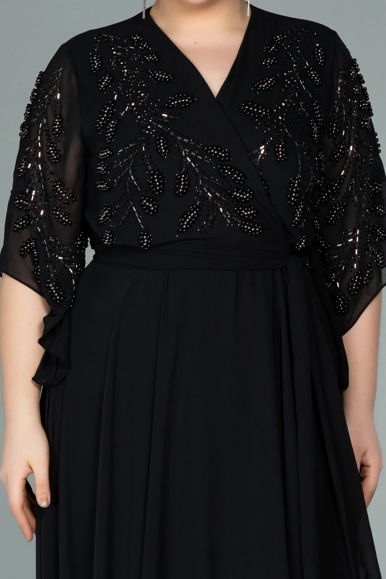 Black-Long Chiffon Plus Size Evening Dress ABU2071